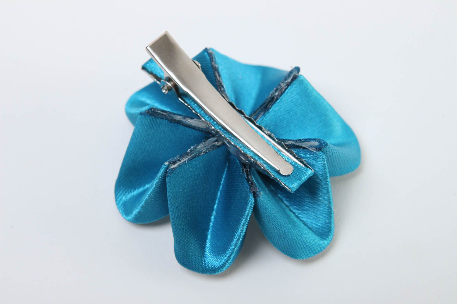 Handmade Haarspange Blume Damen Modeschmuck Accessoire für Haare weiß blau schön foto 4