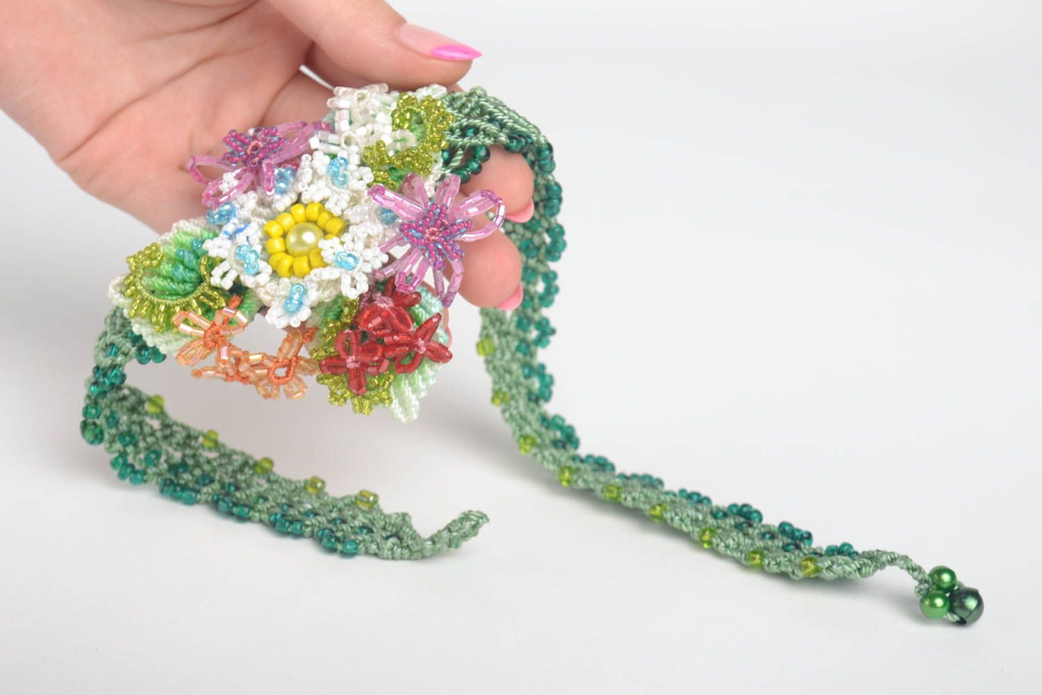 Collier perles rocaille Bijou fantaisie Accessoire femme avec fleurs tressées photo 5