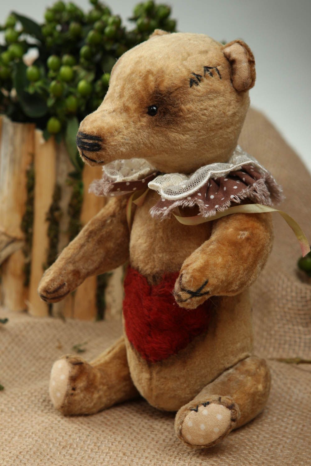 Jouet enfant fait main Peluche ours marron sciure granulat Cadeau original photo 1