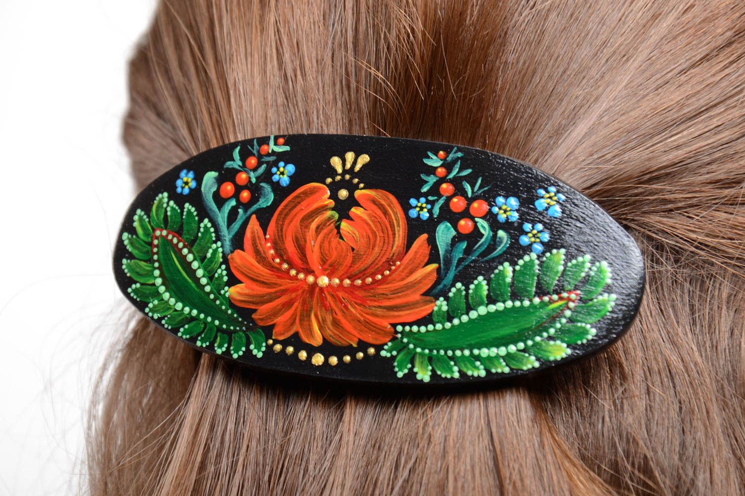 Handmade Blumen Haarspange Haarschmuck aus Holz Geschenk für Frauen Petrikowka foto 2