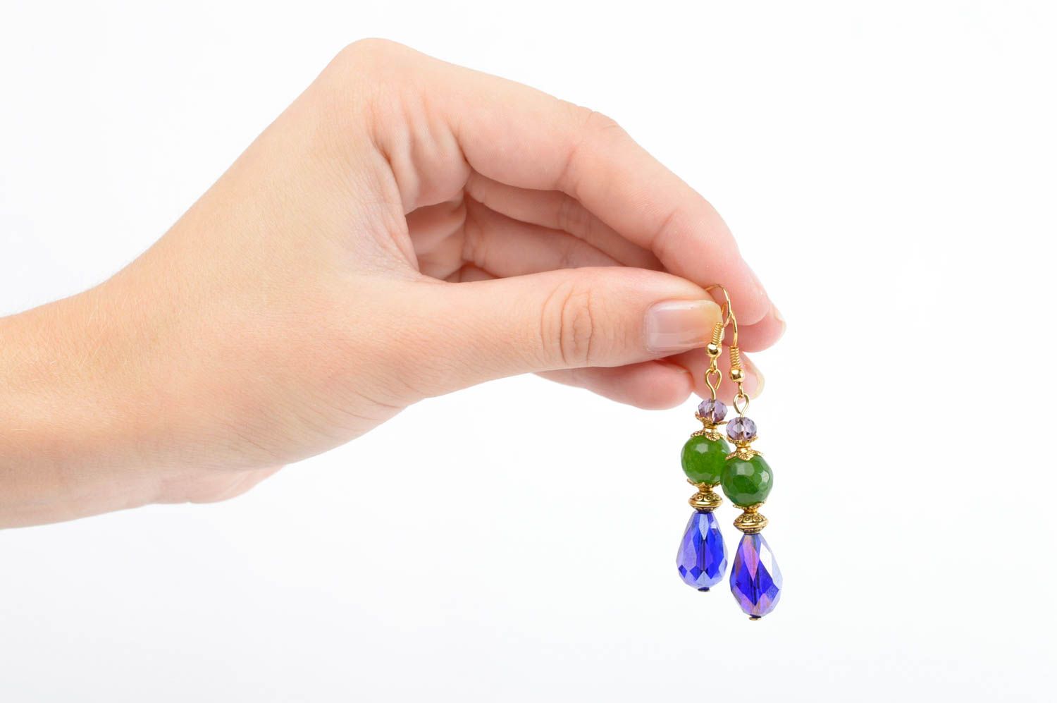 Handmade dangling earrings with natural stones stylish accessories for girls photo 2