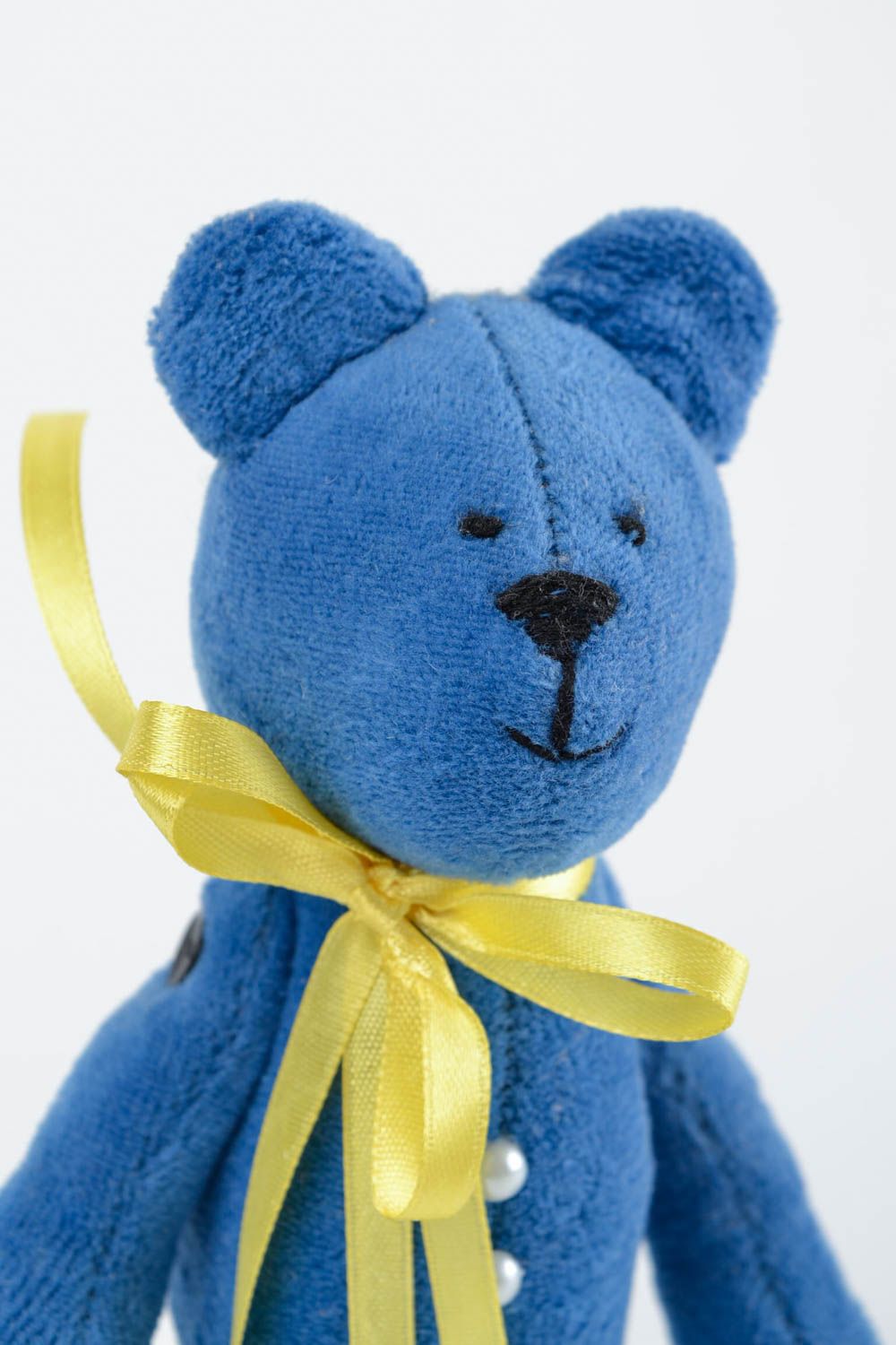 Игрушка мишка из ткани синий игрушка ручной работы интересный подарок для дома фото 3