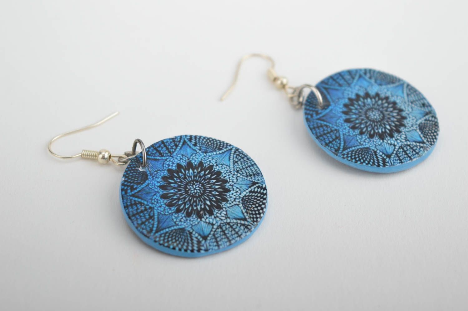 Unusual handmade plastic earrings blue dangle earrings modern jewelry for girls photo 2