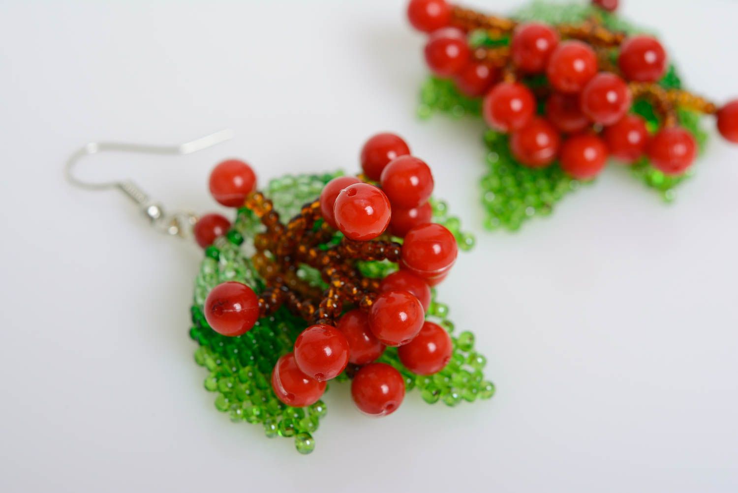 Beaded earrings Viburnum Berries bright beautiful handmade woven accessory photo 2