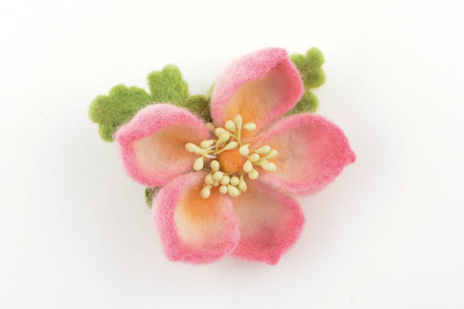 Zarte rosa Haarspange Blume Damen Modeschmuck Designer Brosche aus Wolle foto 2