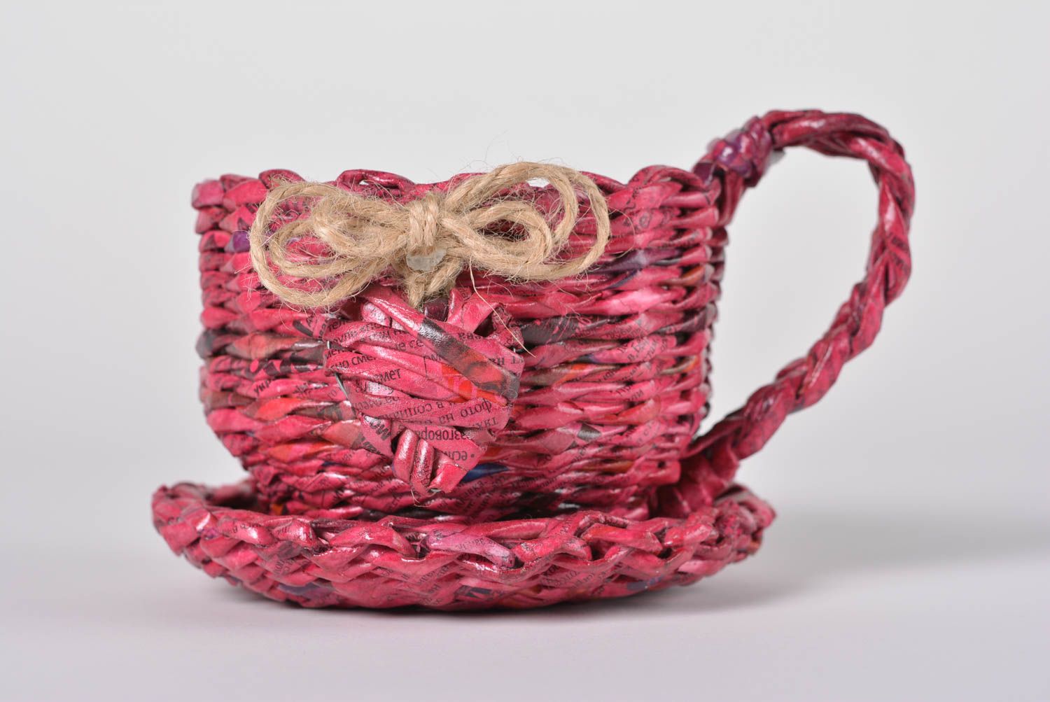 Panier rose Corbeille en papier fait main en forme de tasse Décoration maison photo 5