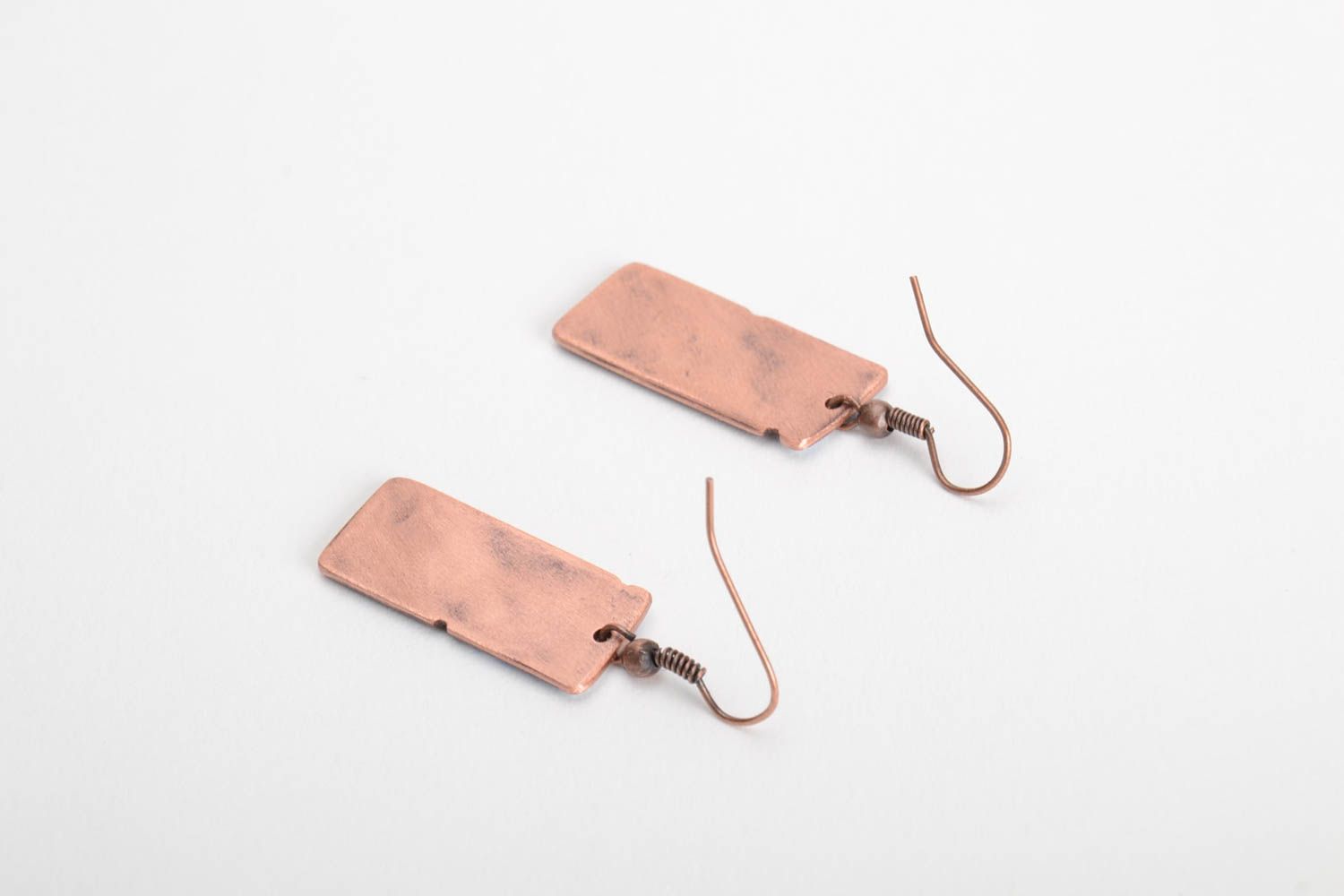 Copper handmade rectangular earrings decorated with hot enamel  photo 3