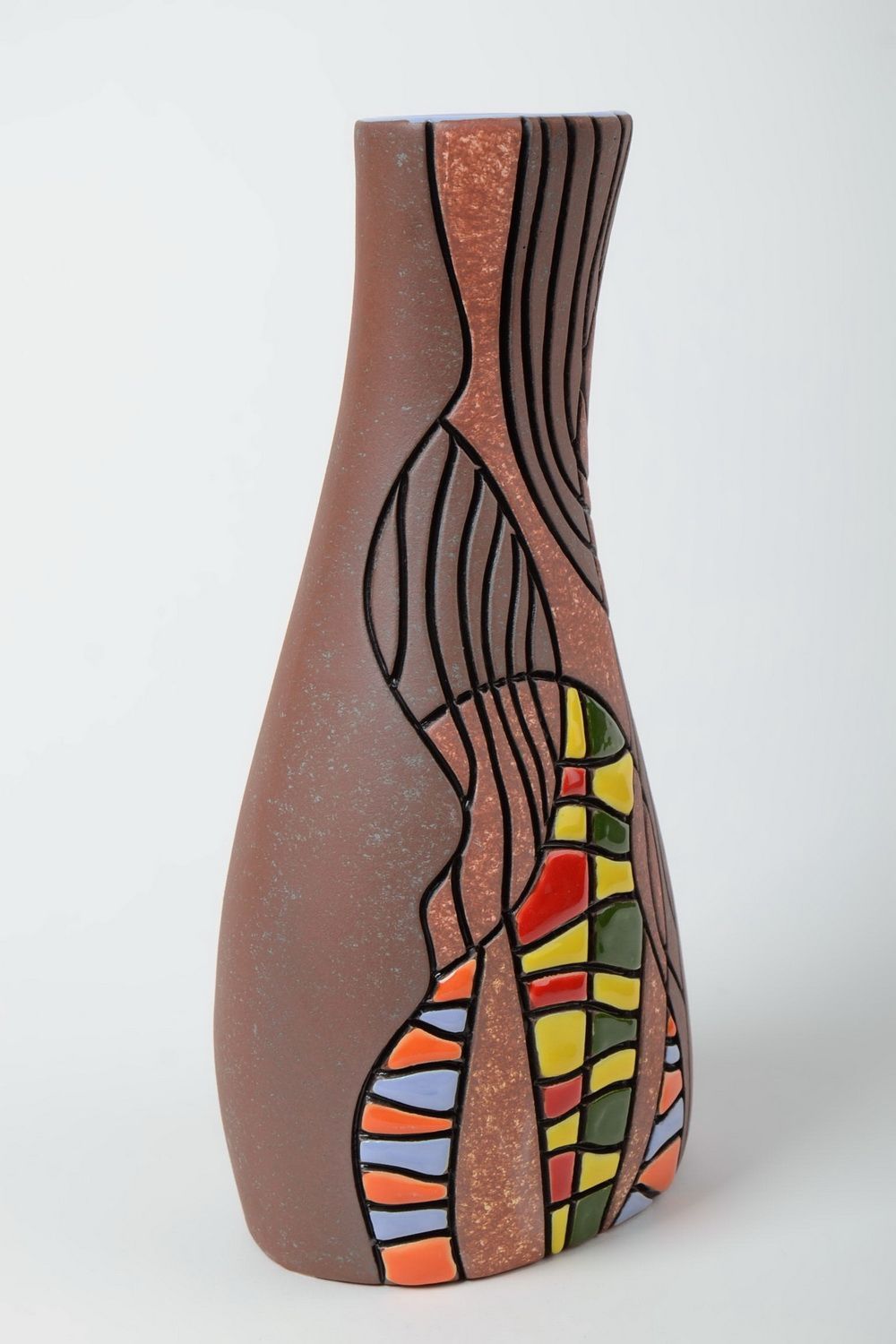 Vase peint de pigments colorés en demi-porcelaine fait main original 2 l photo 2