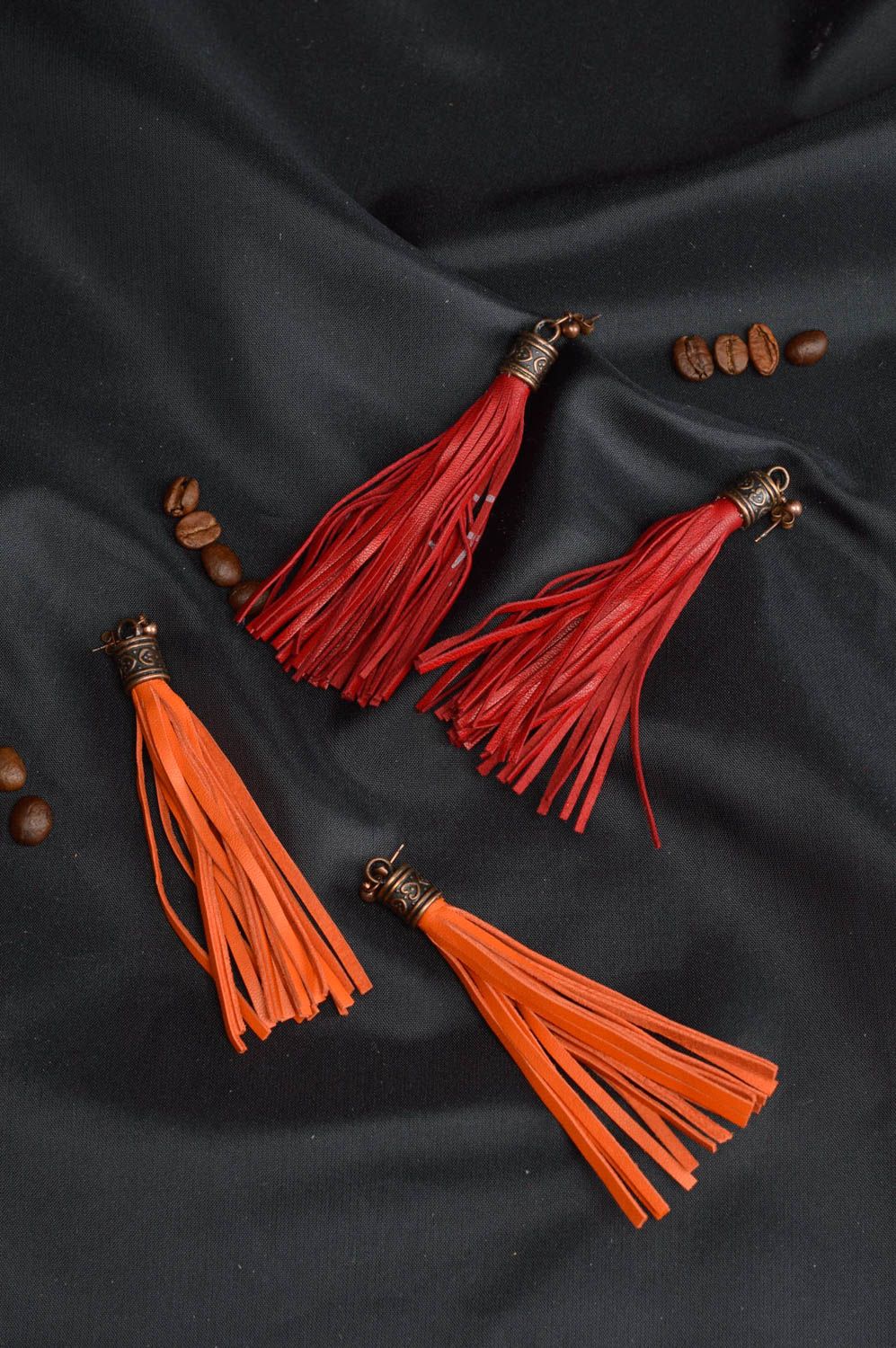 Pendientes artesanales de cuero rojo regalo original para mujer bisutería fina foto 1