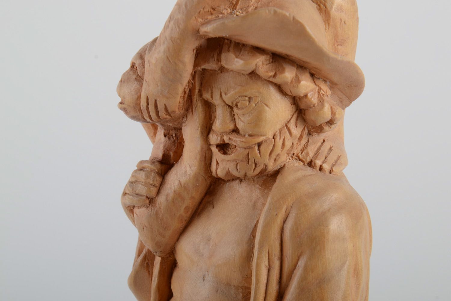 Statuette décorative en bois sculpté faite main originale Homme avec singe photo 4