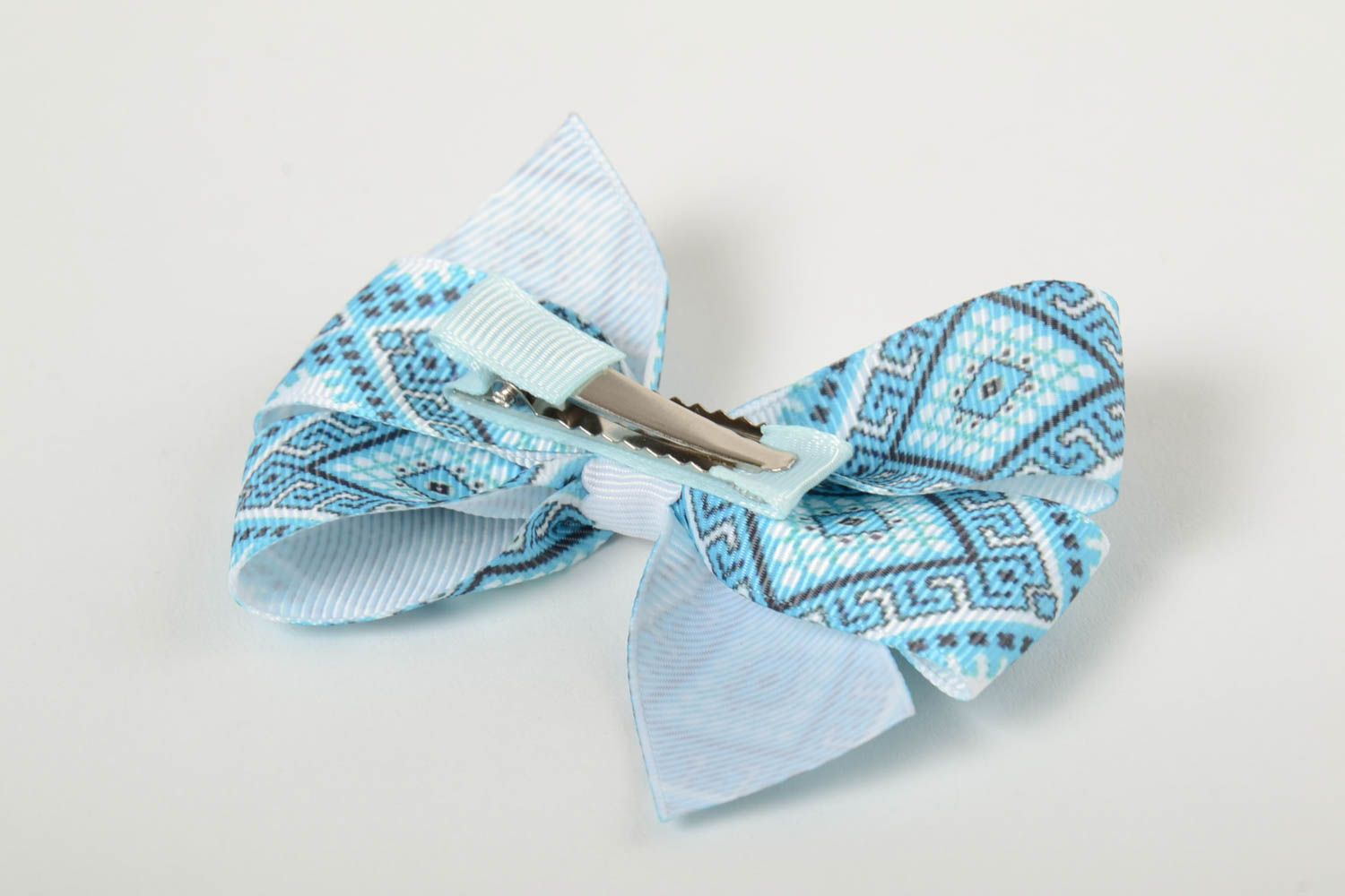 Rep ribbon hair clip in blue color for baby small handmade baby barrette  photo 4