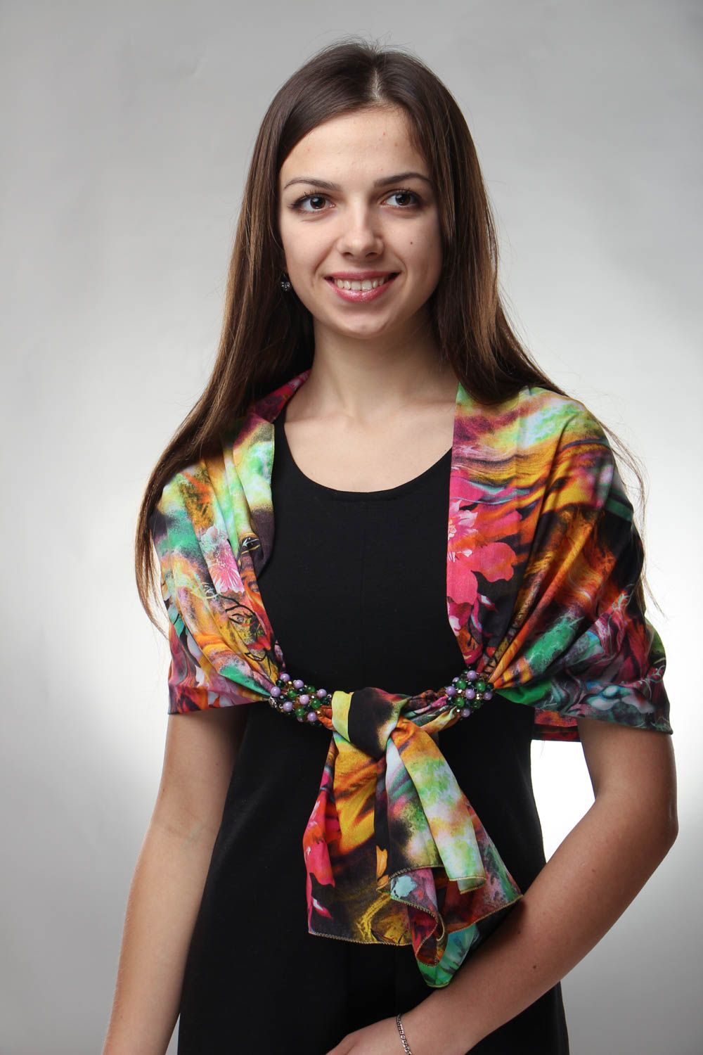 Разноцветный шелковый шарф  фото 3