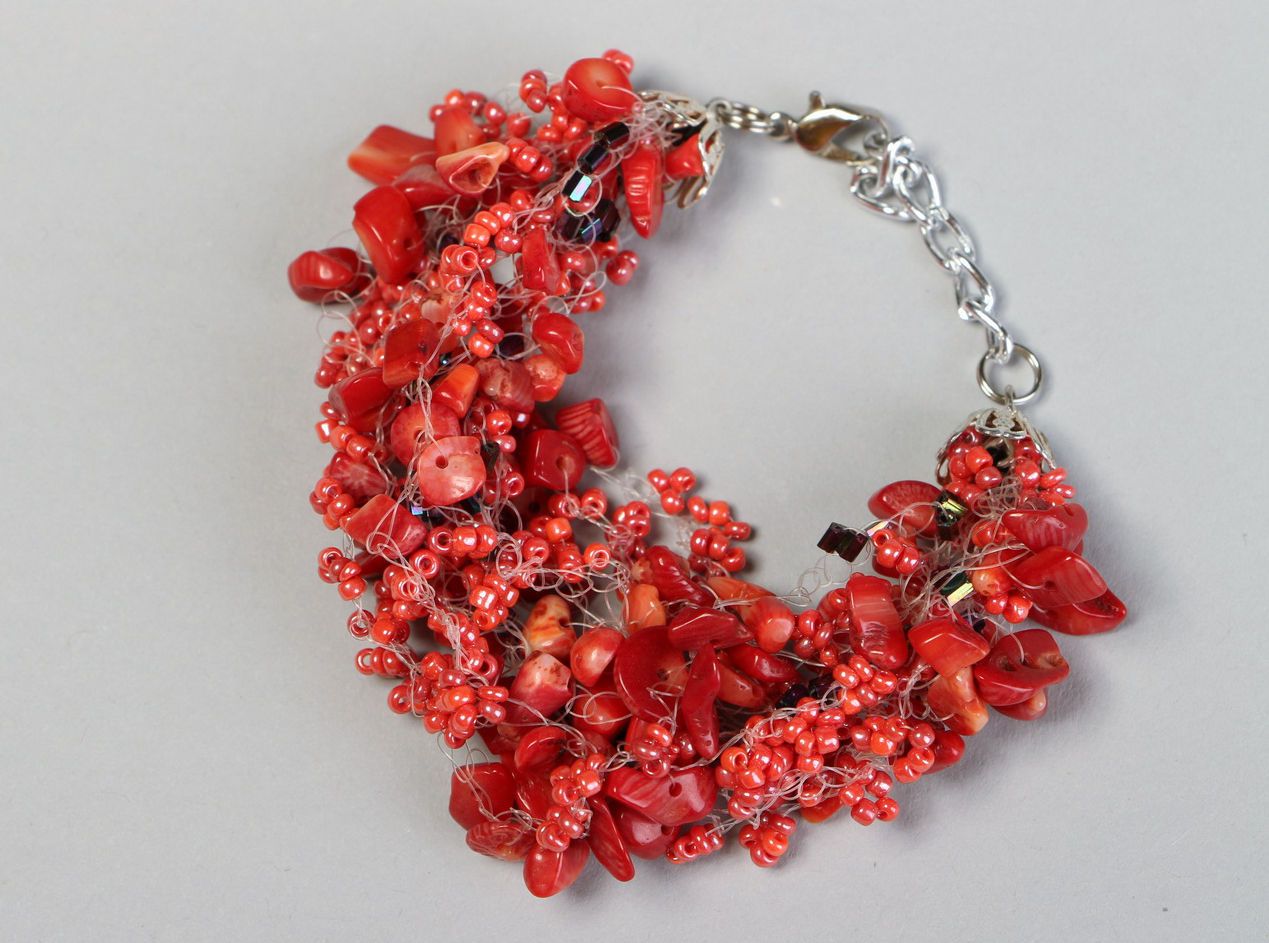 Bracelet en perles de rocailles et corail photo 3