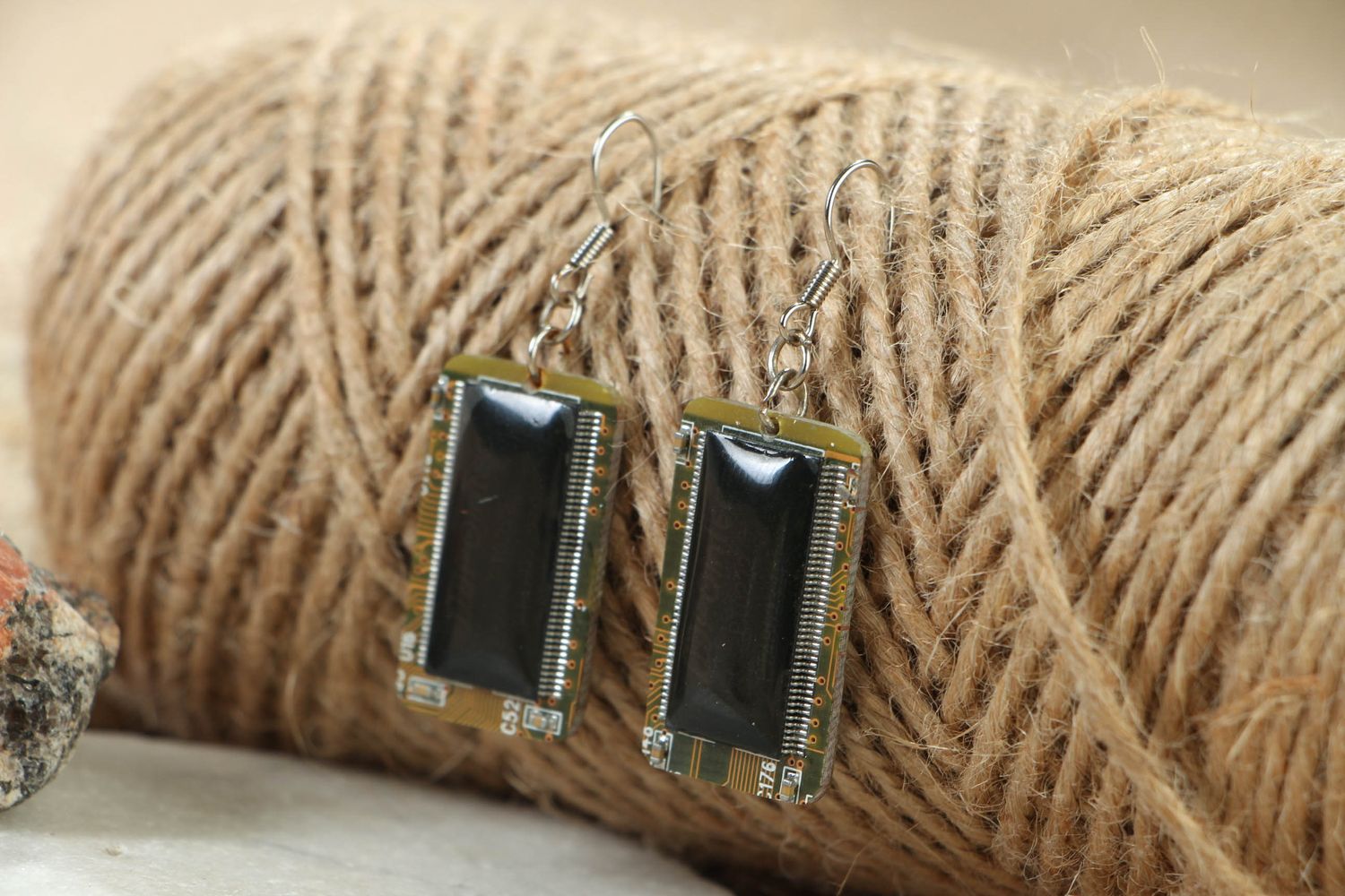 Cyberpunk earrings with microchips photo 4