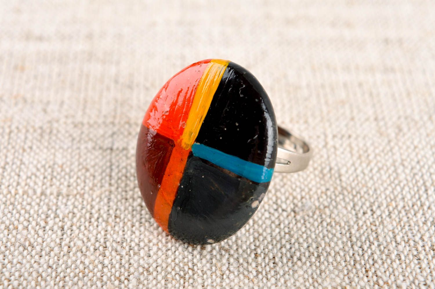 Кольцо ручной работы кольцо с камнем металлическое украшение с камнем расписное фото 1