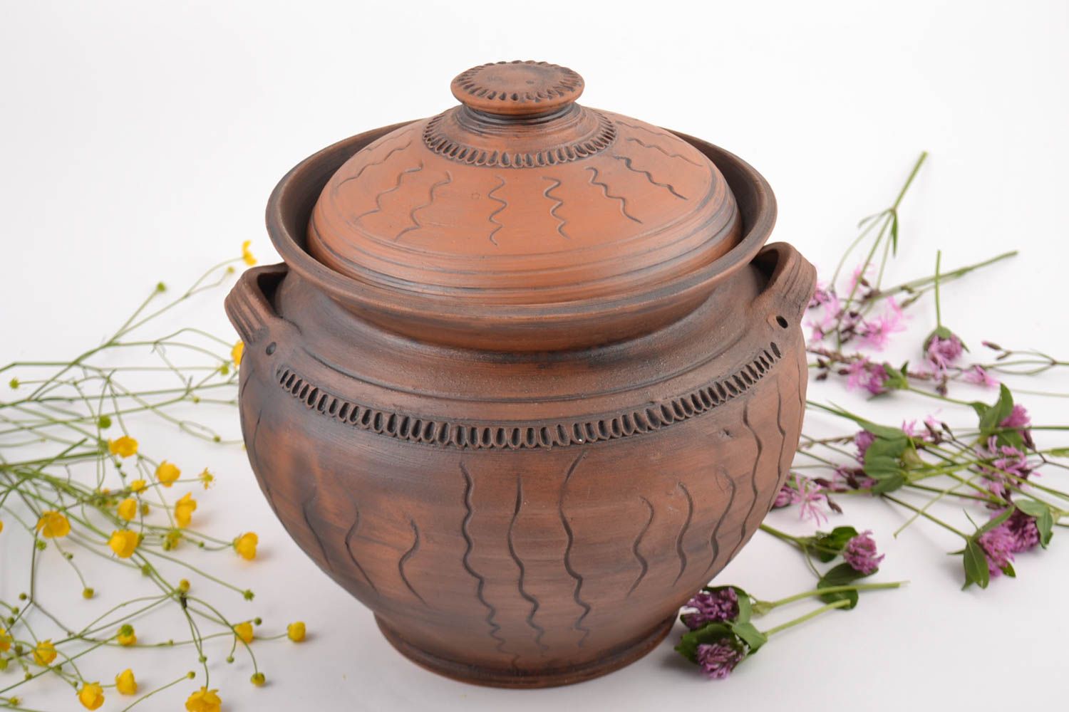 Joli pot en céramique dans le style ethnique fait main avec couvercle 6 litres photo 1