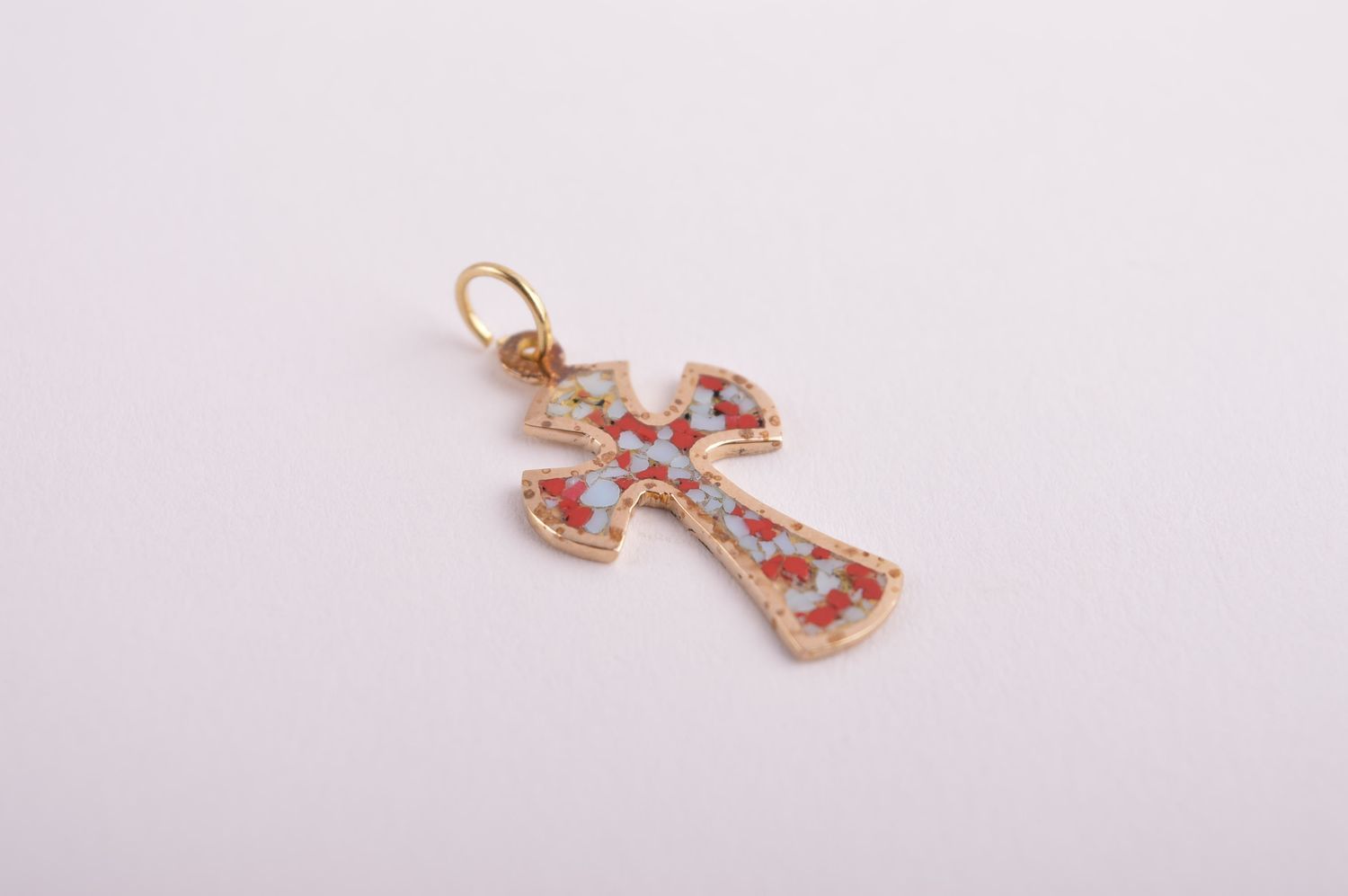 Крестик с камнями handmade подвеска на шею украшение из латуни красивый крестик фото 3