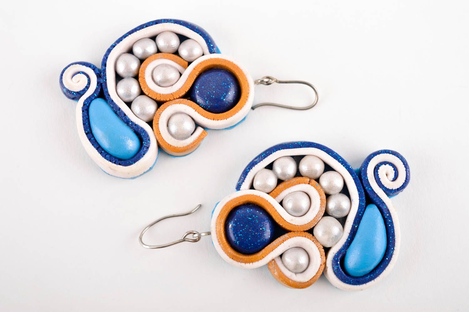 Handmade blaue Modeschmuck Ohrringe Soutache Polymer Schmuck Accessoire für Frau foto 3