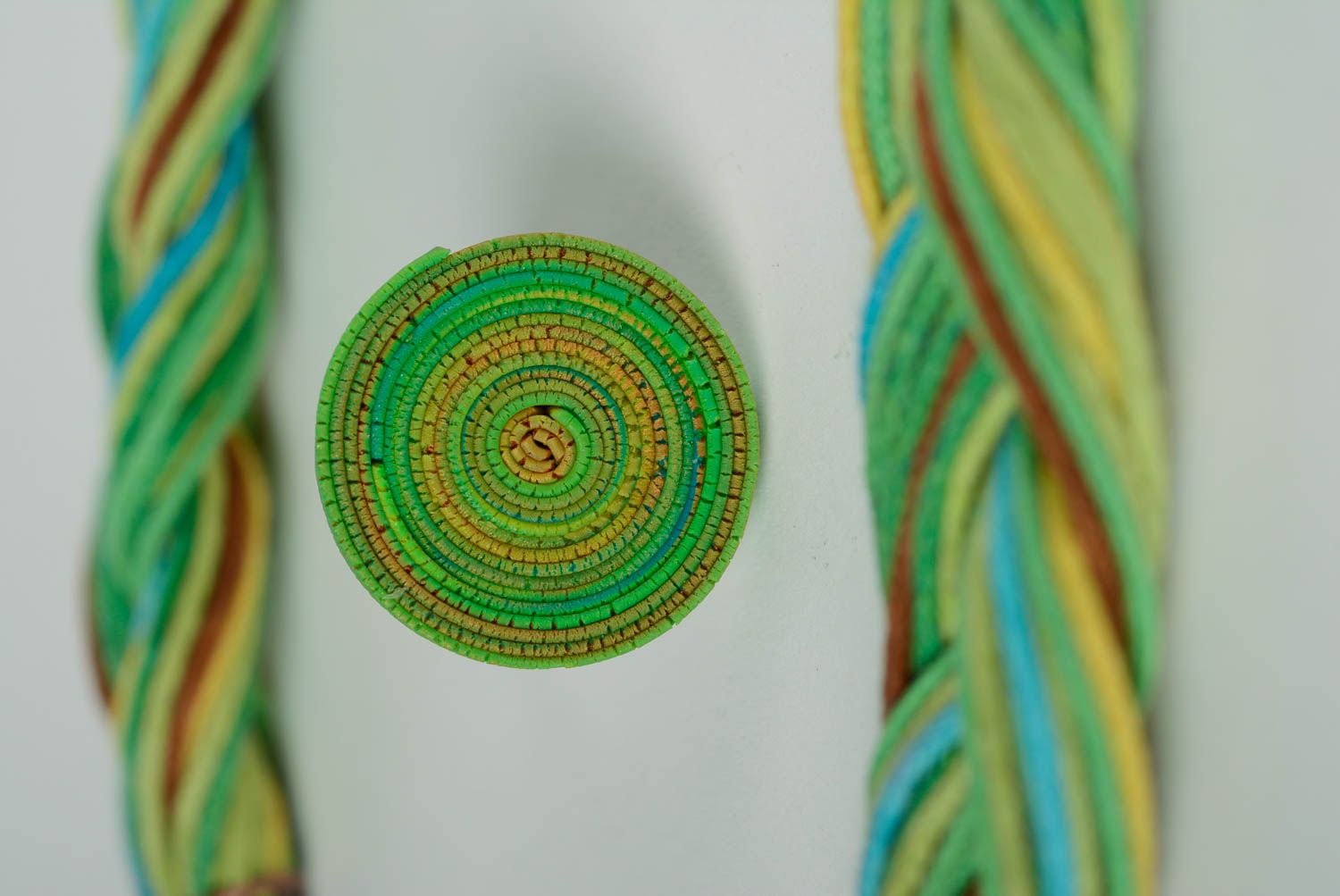Комплект украшений из полимерной глины 2 шт колье и кольцо зеленые ручной работы фото 4
