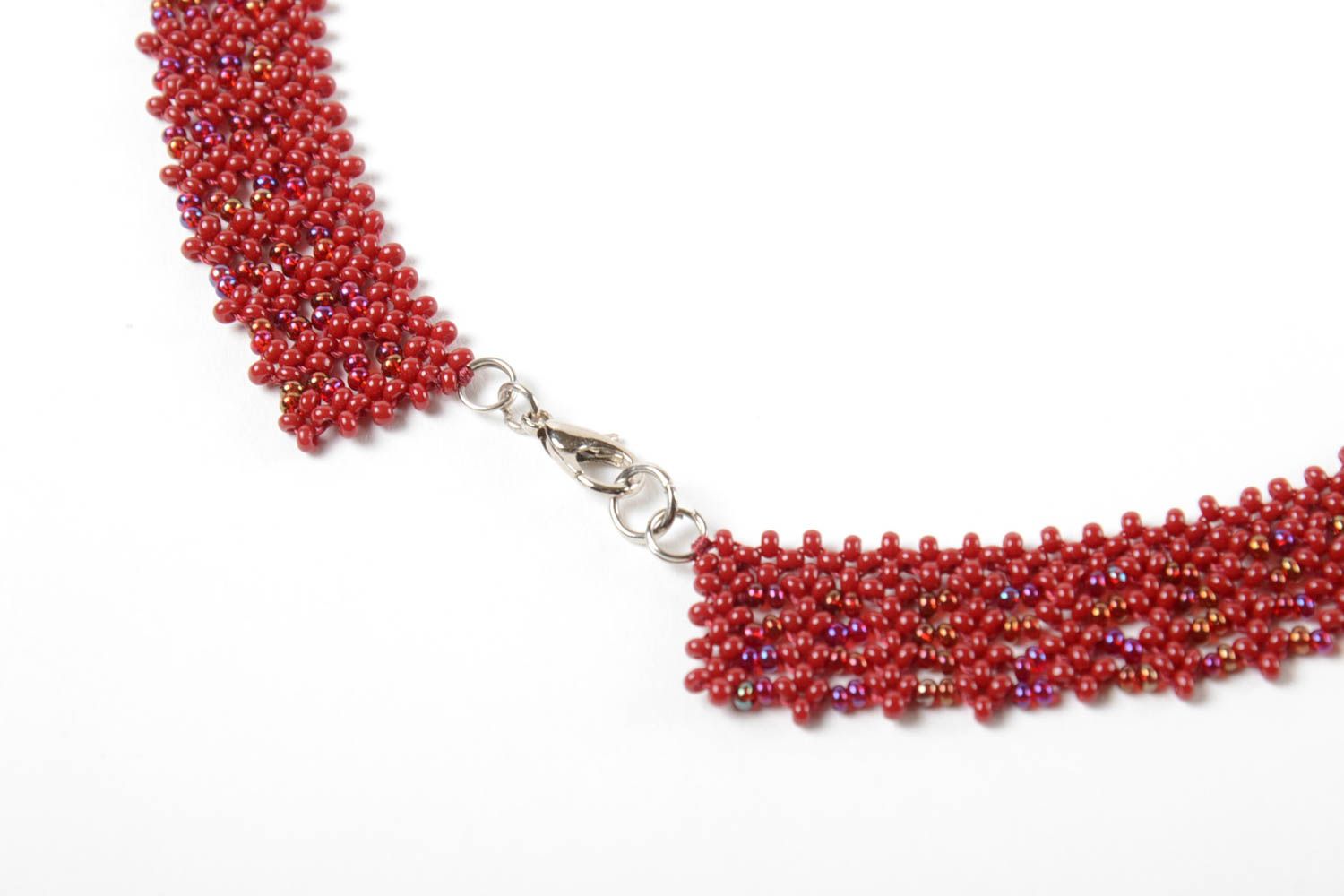 Ожерелье из чешского бисера широкое красное авторское красивое ручной работы фото 3