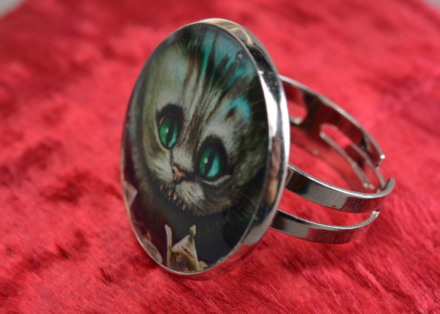 Кольцо авторское с котом стильное необычное декупаж безразмерное ручной работы фото 1