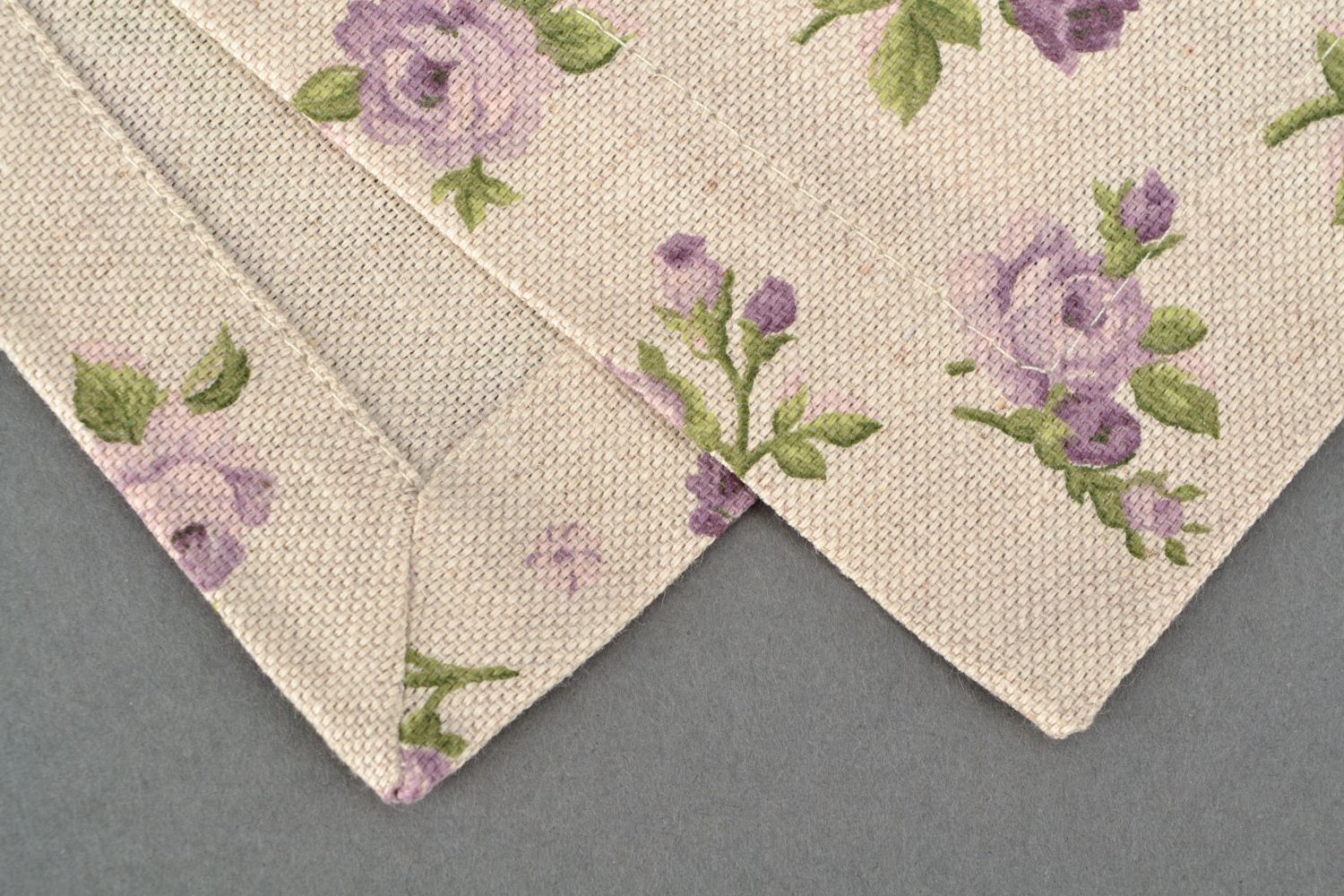 Chemin de table en tissu de coton beige à fleur rectangulaire fait main  photo 4