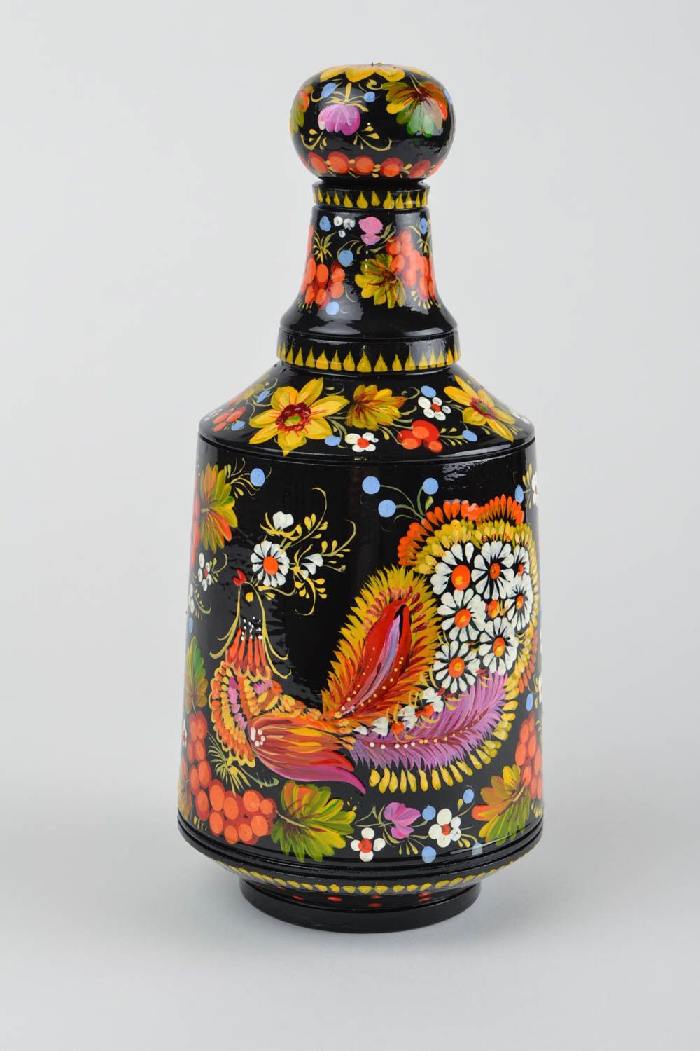 Бутылка с Петриковской росписью деревянная расписная красивая ручной работы фото 10