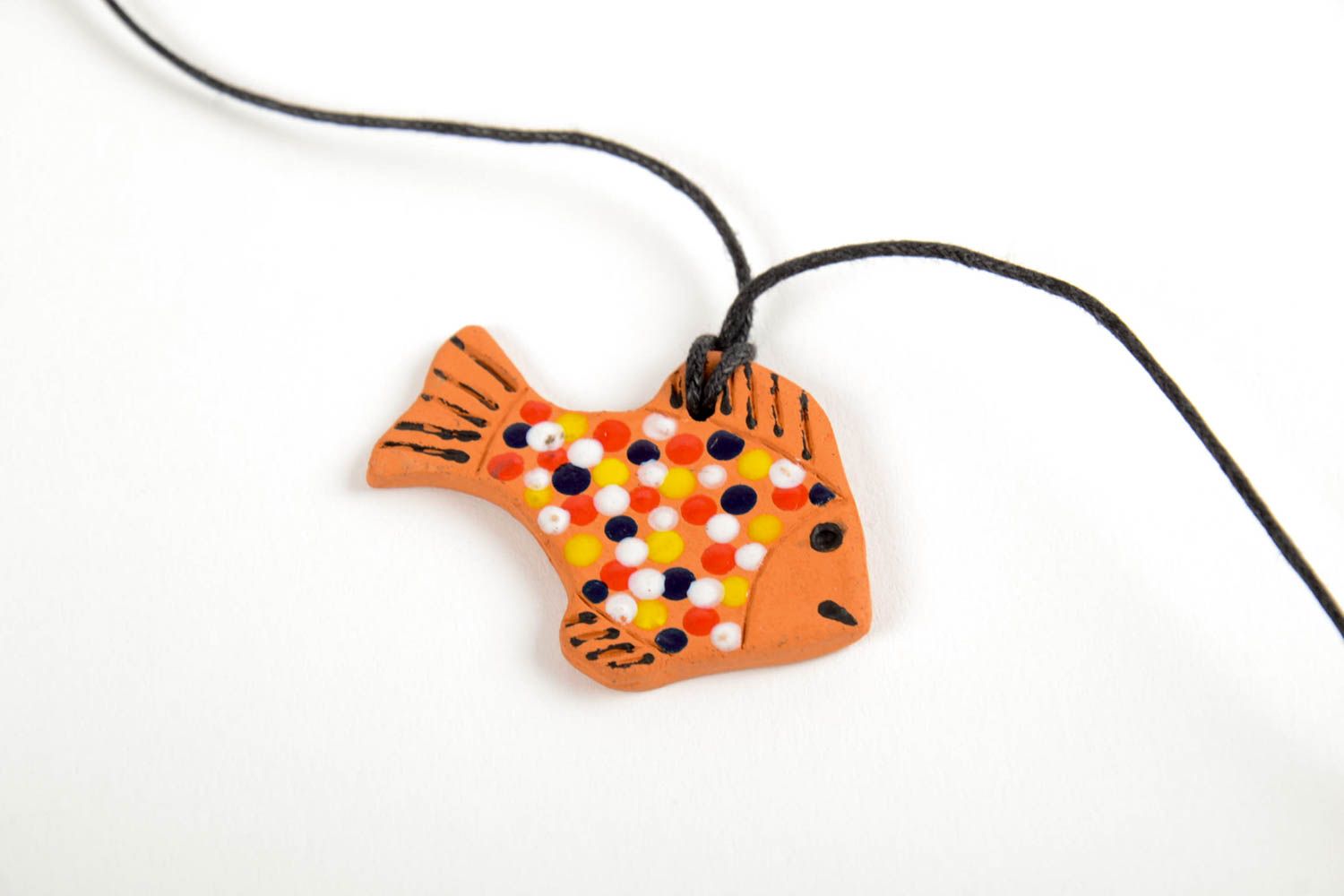 Handmade ceramic pendant jewelry in shape of fish cute designer pendant photo 4