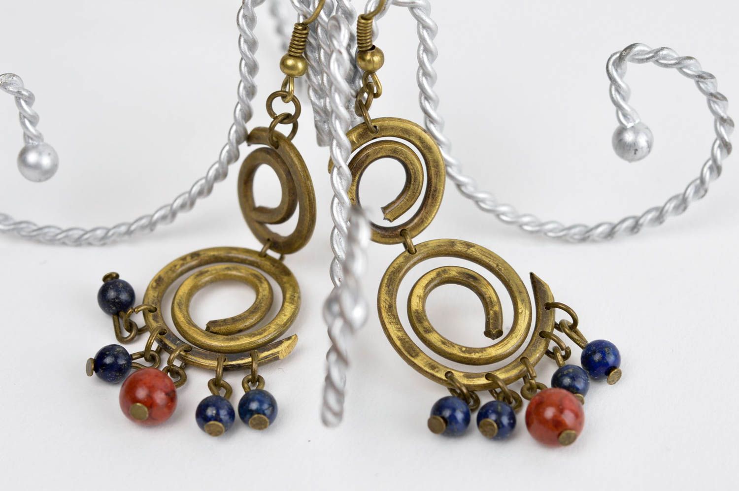 Beautiful handmade metal earrings cool earrings with beads fashion trends photo 1