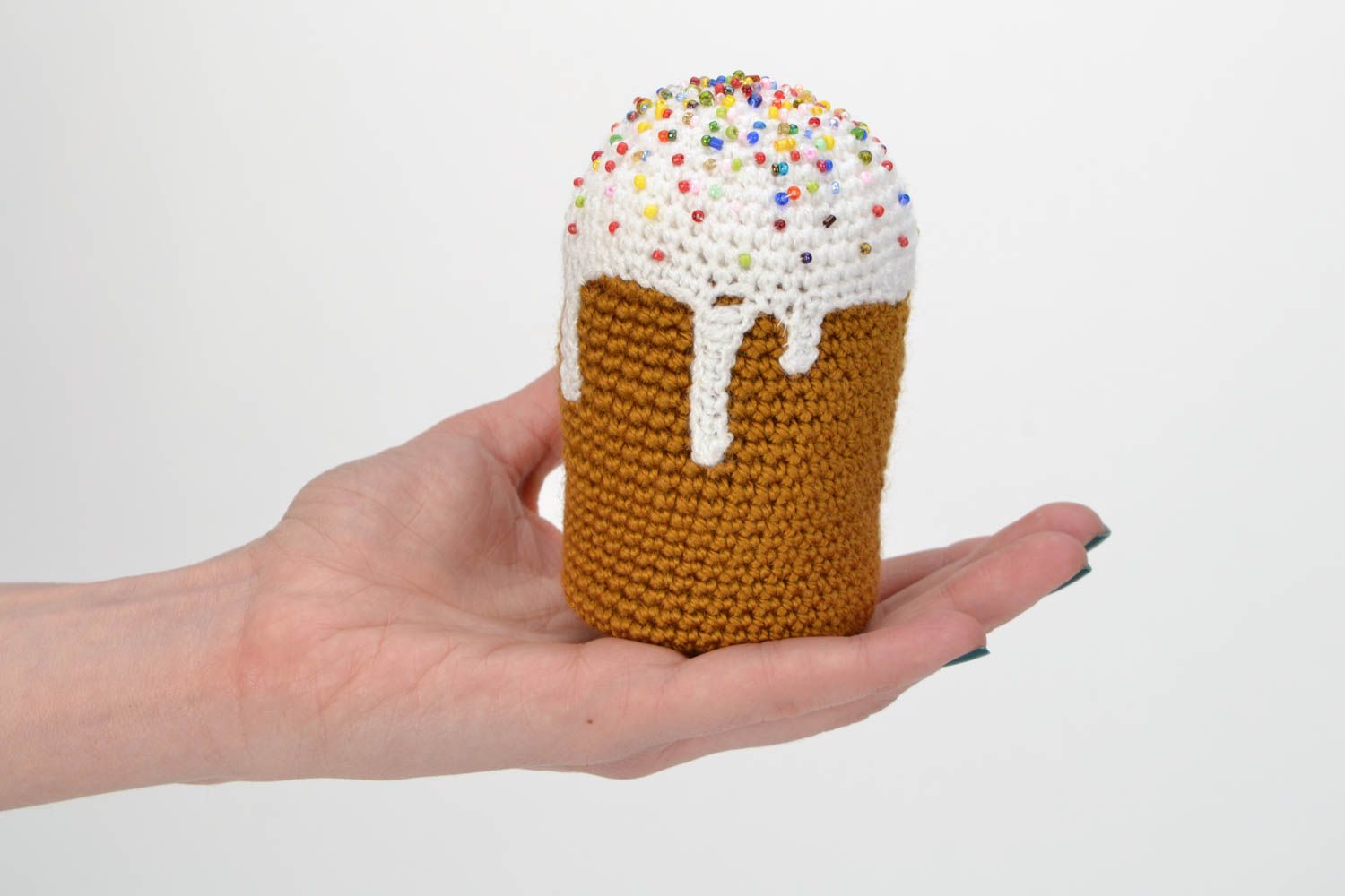 Brown handmade crochet Easter cake for home decor unusual gift photo 2