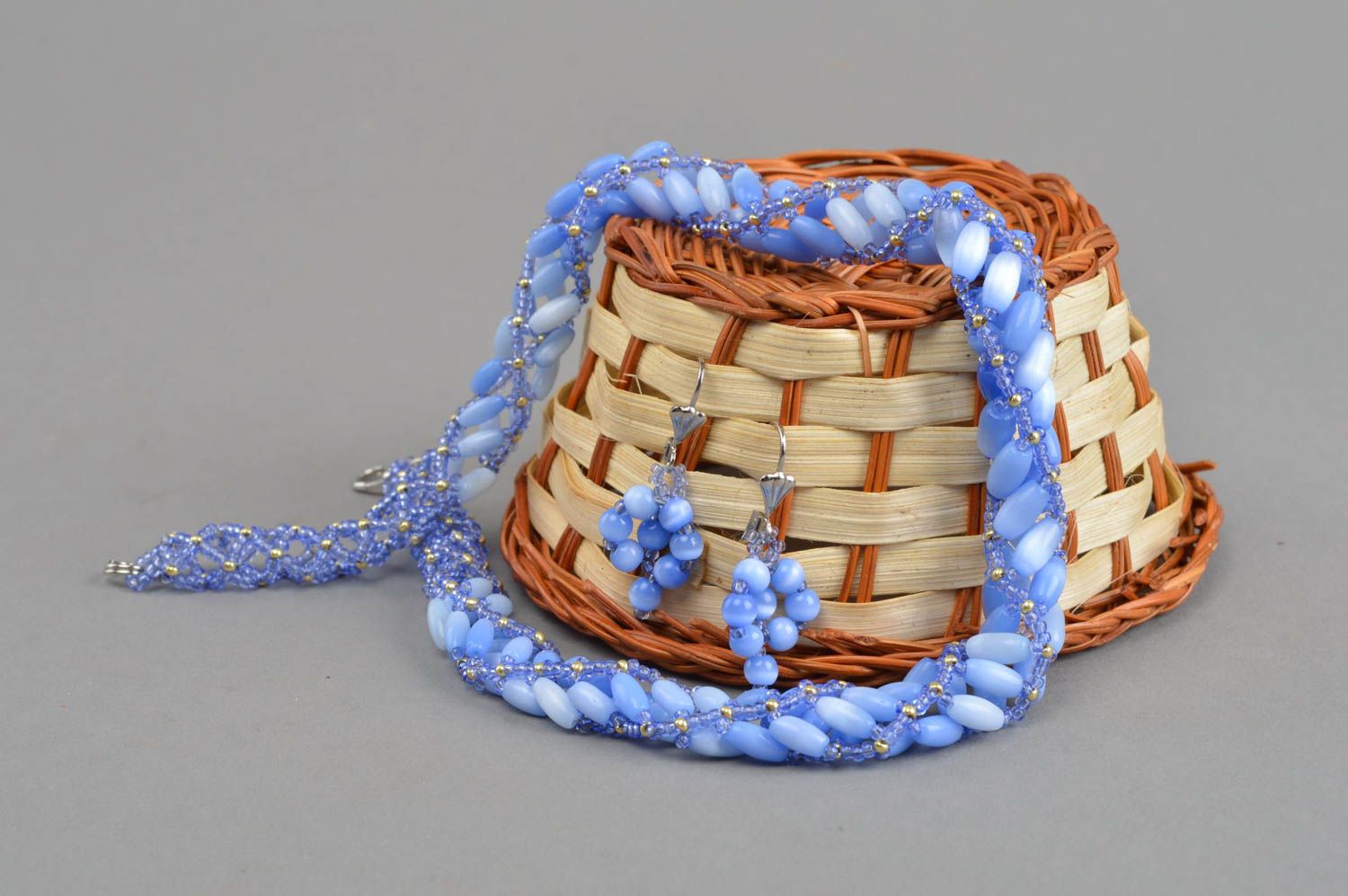 Designer Schmuckset aus echten Steinen Collier und Ohrringe in Blau handmade foto 1
