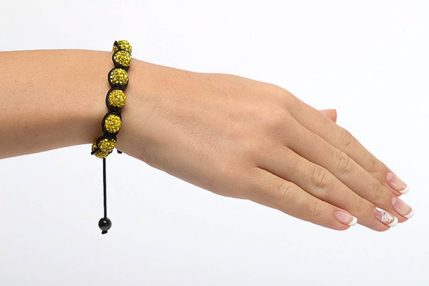Bracelet tendance Bijou fait main avec perles fantaisie jaunes Accessoire femme photo 5