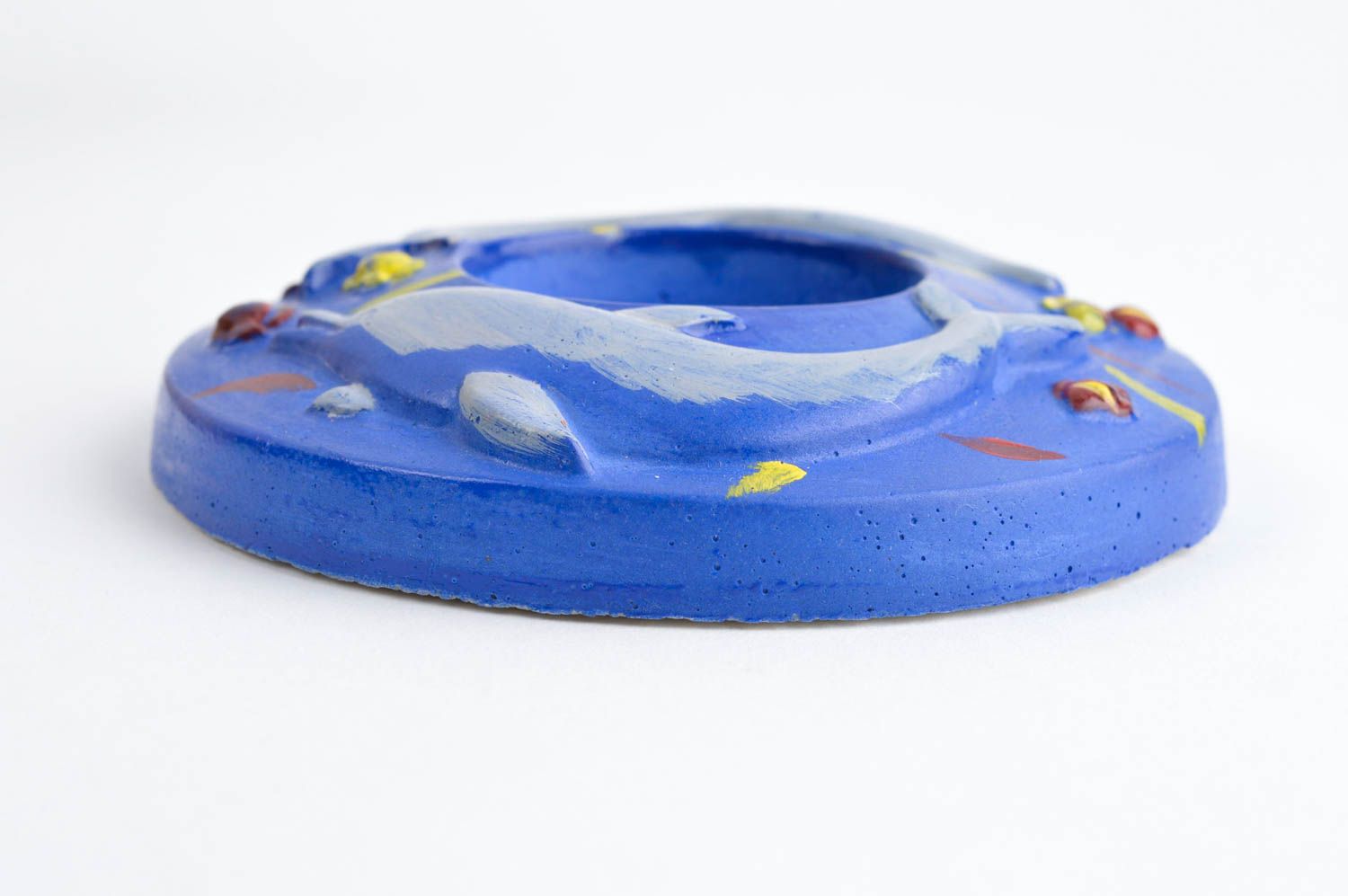 Bougeoir bleu foncé fait main Support bougie plâtre dauphins Cadeau original photo 3