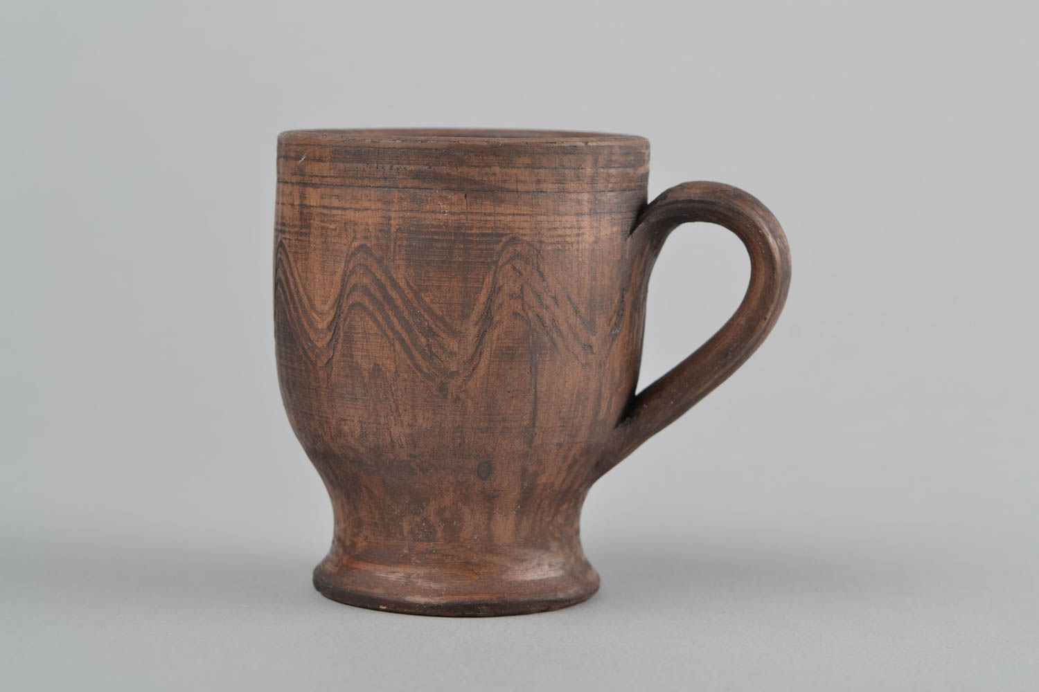 5 oz clay brown ceramic drinking cup on stand with handle and rustic style photo 5