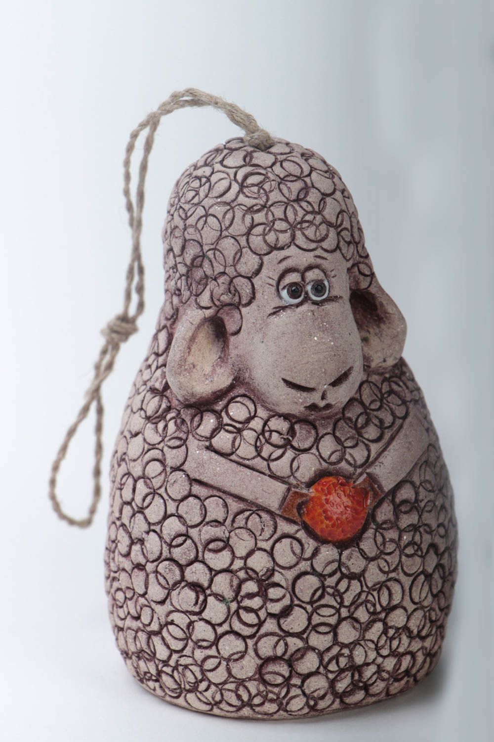 Handmade Deko Glöckchen aus Ton in Form von Schaf klein schön für Haus Dekor foto 2