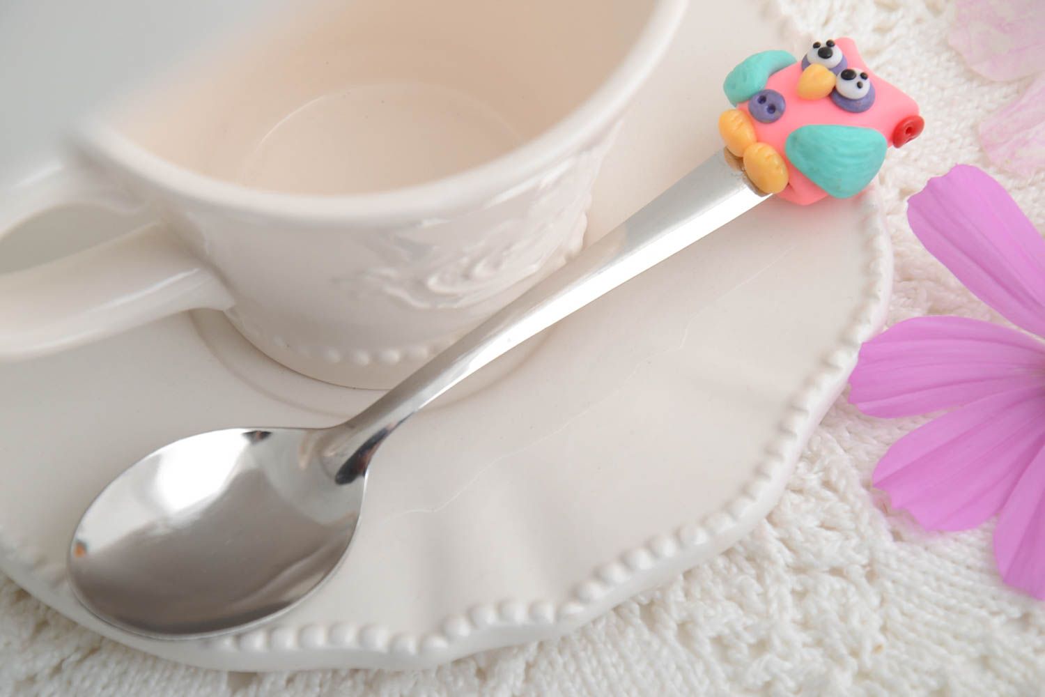 Tea spoon with polymer clay handmade cutlery stylish interior cutlery for kids photo 1