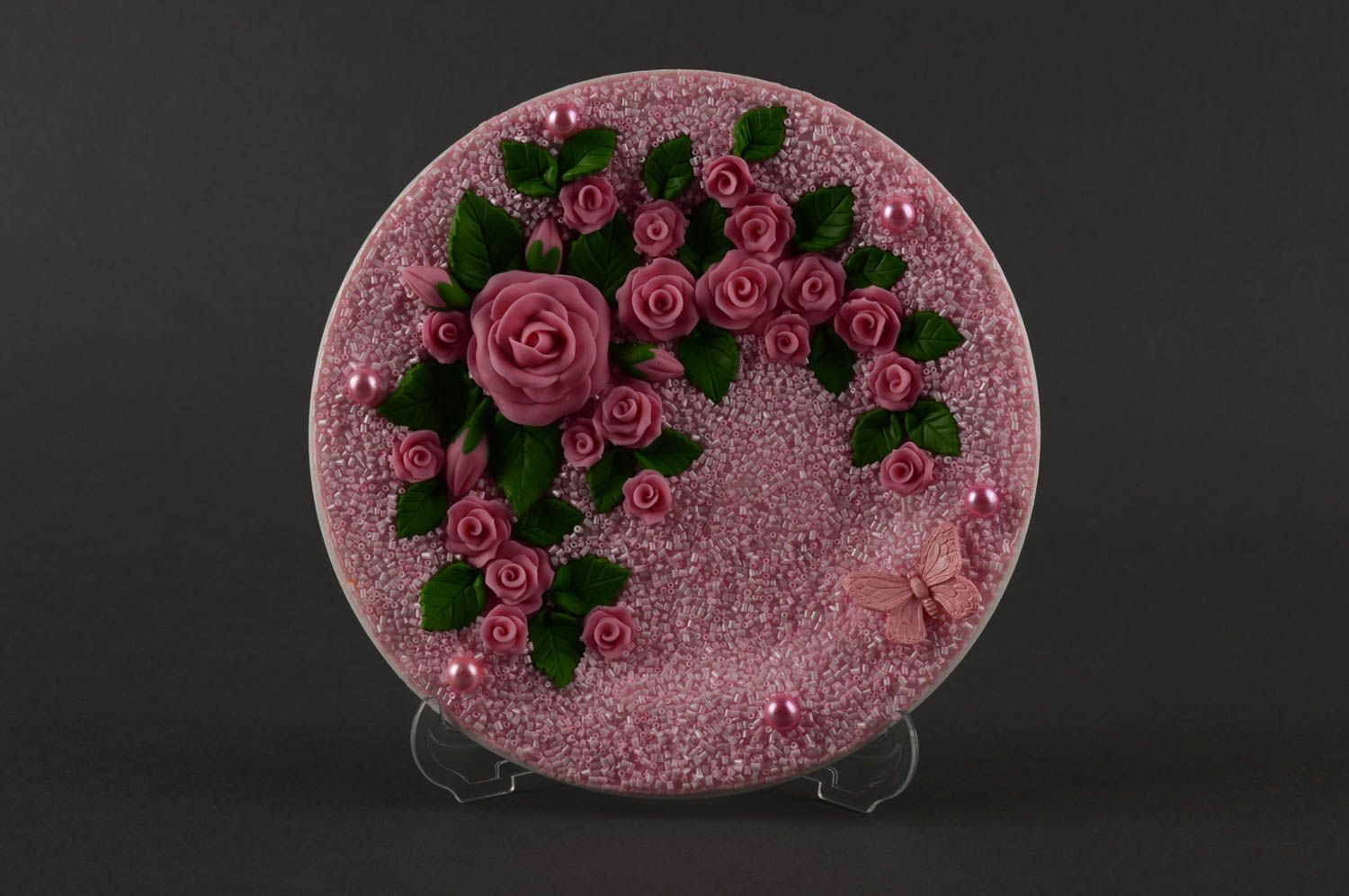 Подарочная тарелка посуда ручной работы декоративная тарелка розовая россыпь фото 2