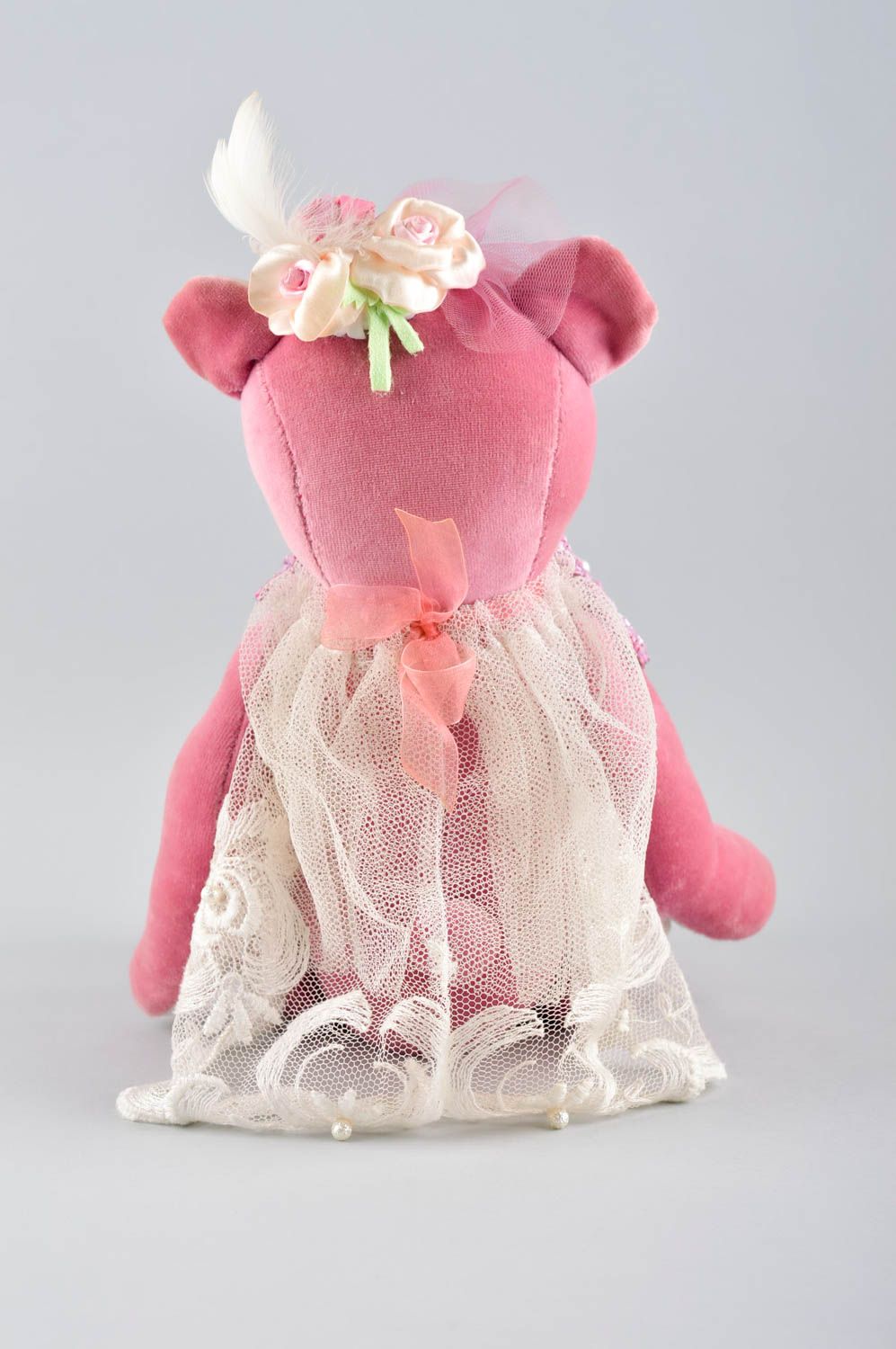 Jouet ours rose Peluche faite main originale en textile Cadeau pour enfant photo 4