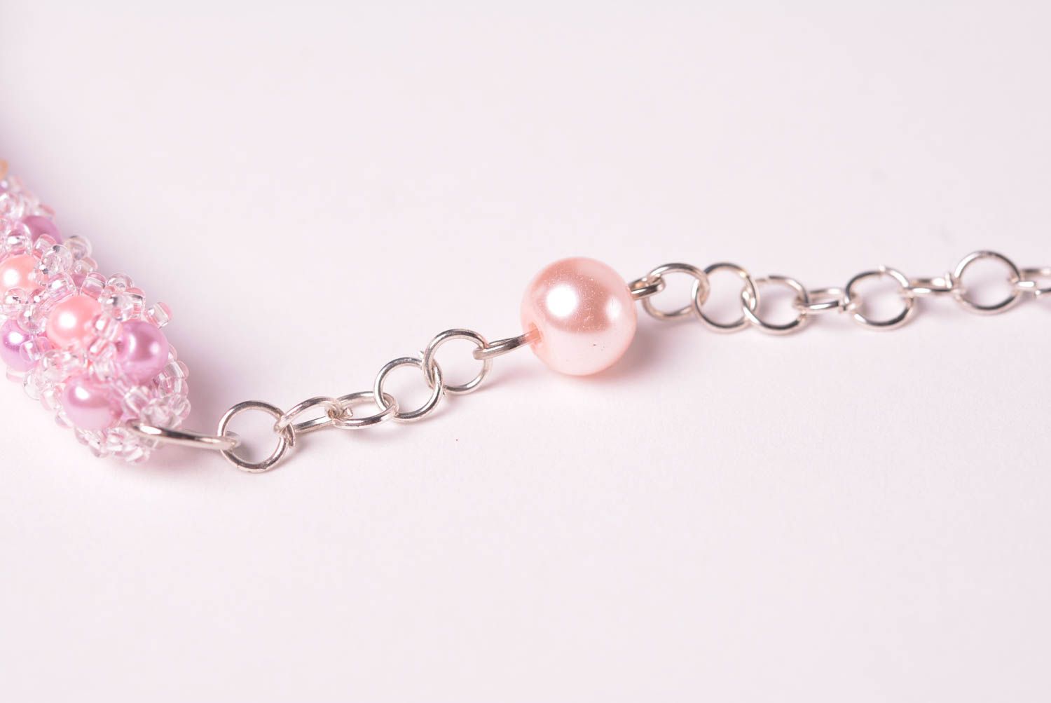 Колье из бисера украшение ручной работы розовое ожерелье из бисера легкое фото 4