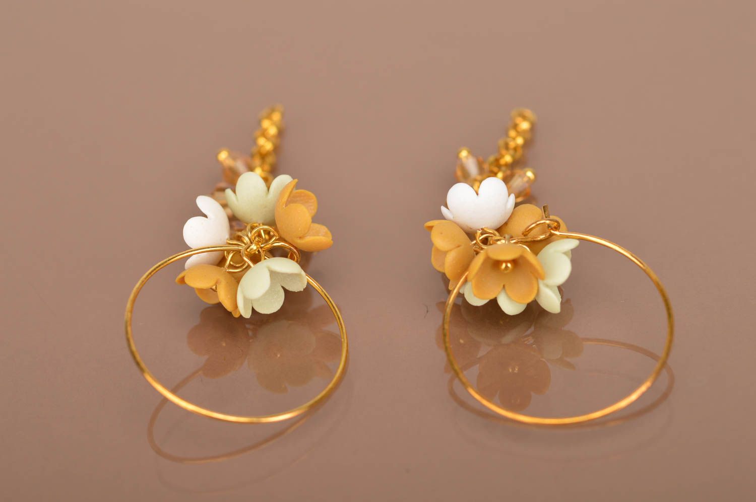 Long handmade polymer clay earrings plastic flower earrings womens jewelry photo 4