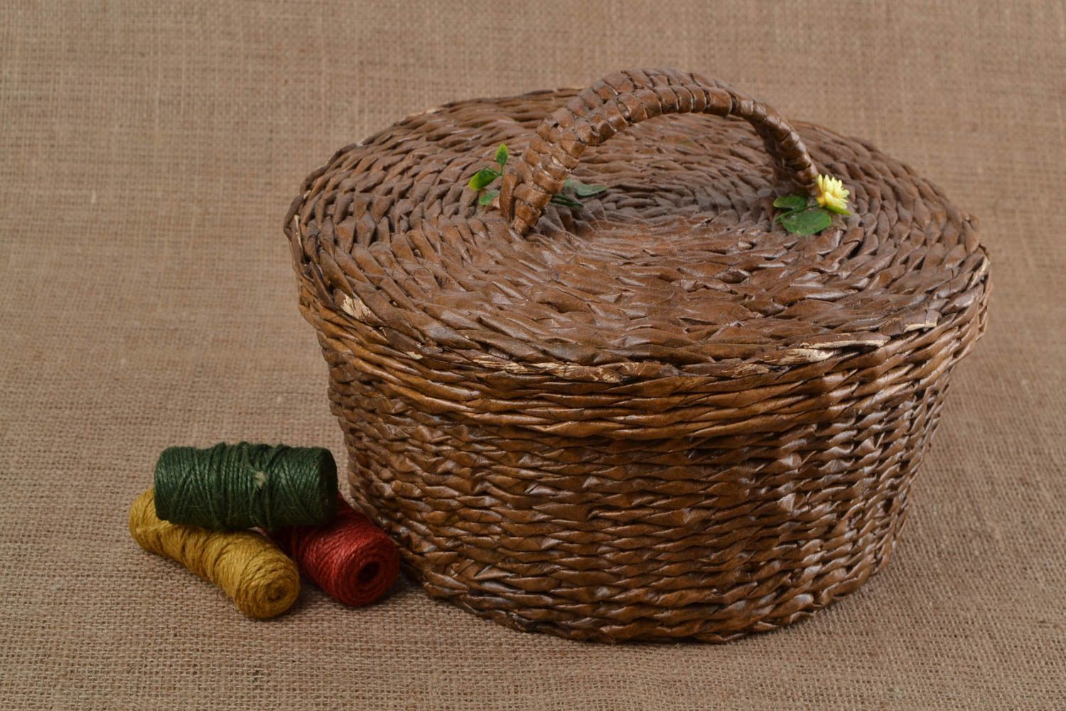 Handmade woven basket unique home interior present solutions paper rod storage photo 1