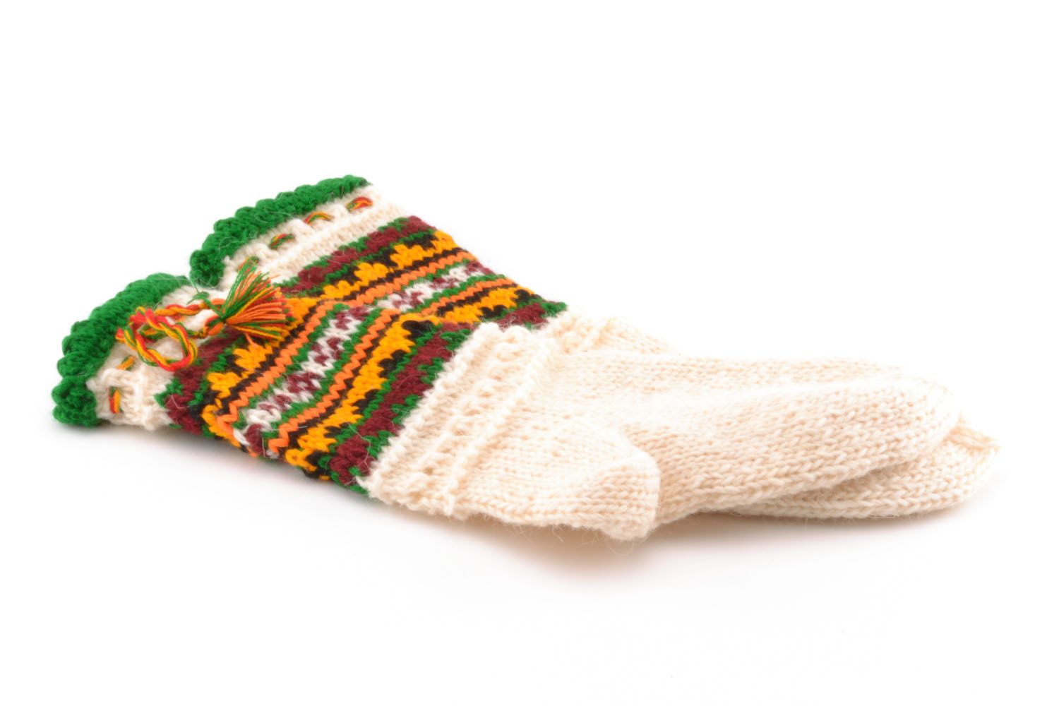 Woolen socks with ornament White and Green photo 4