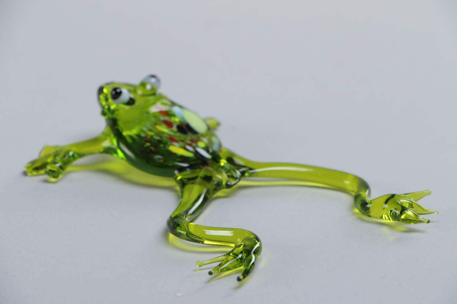 Handmade collectible lampwork glass miniature animal figurine of green frog photo 4