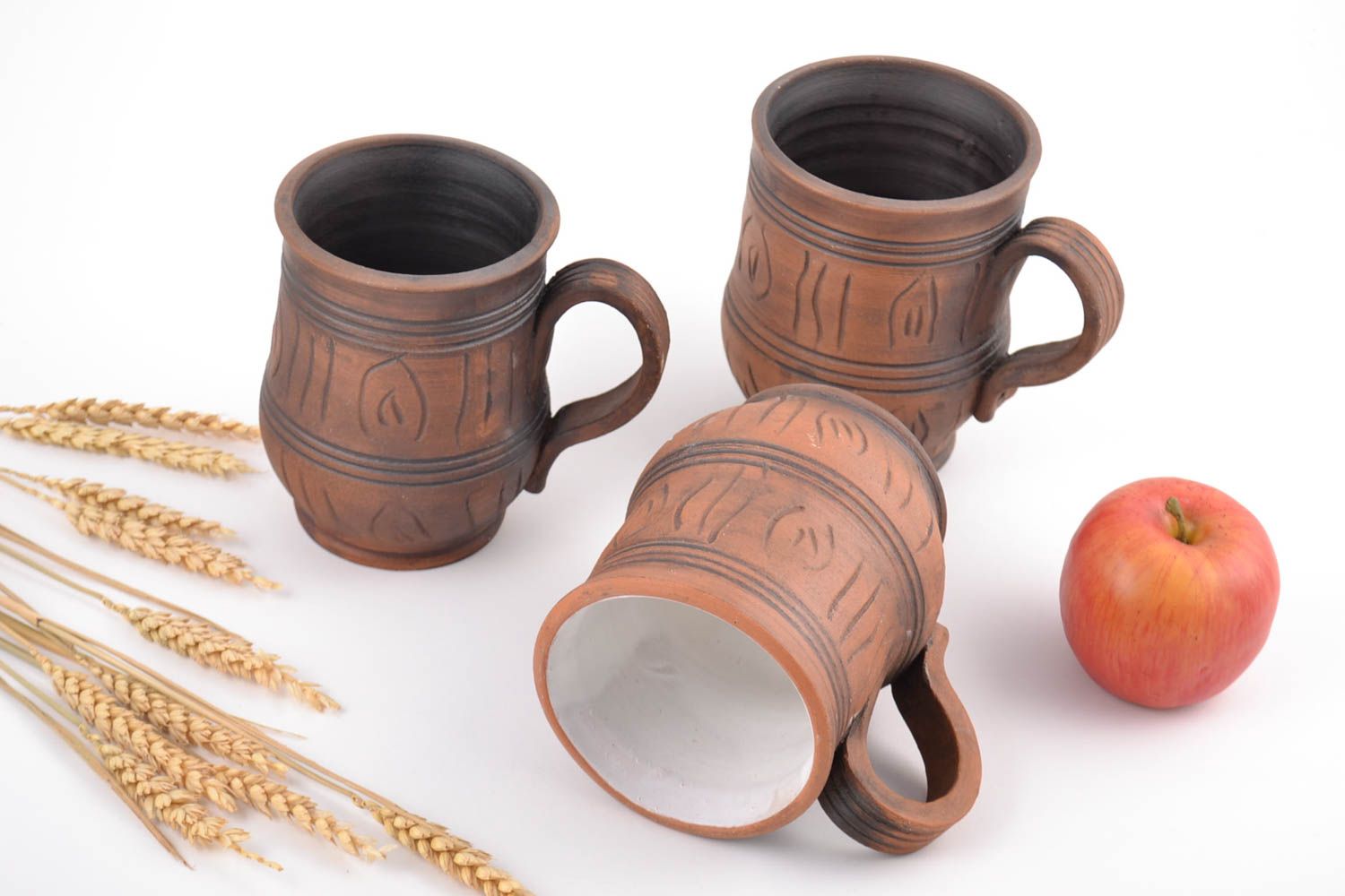 Beautiful handmade designer clay beer mugs set 3 pieces 400 ml and 500 ml photo 1