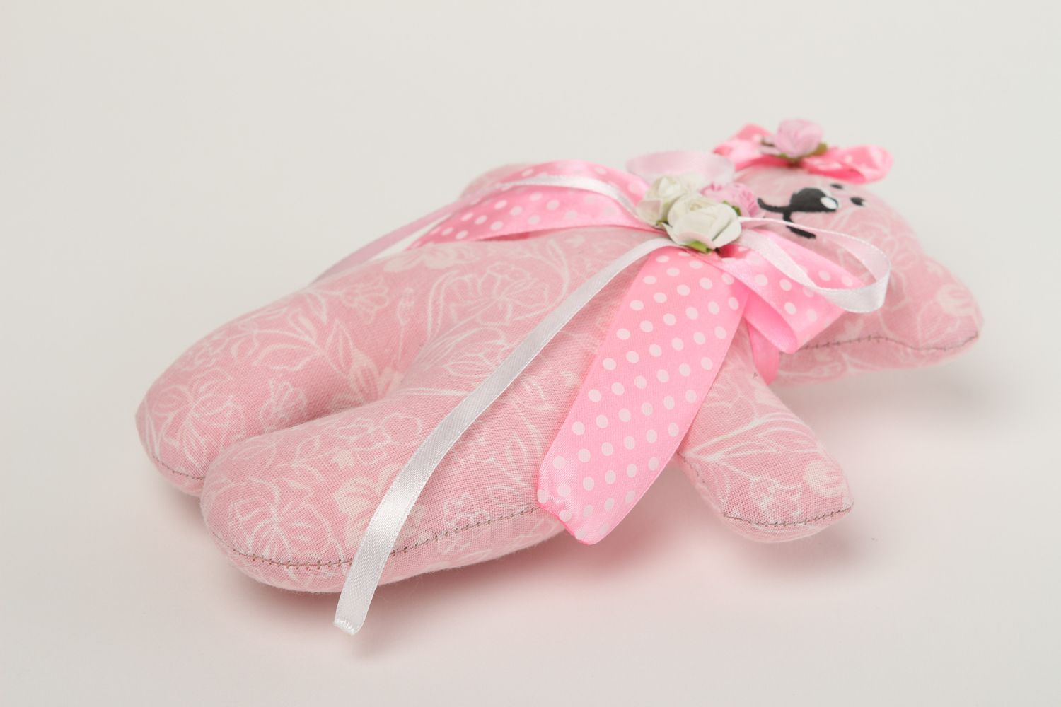 Розовая игрушка ручной работы интерьерная игрушка из ткани мишка игрушка фото 2