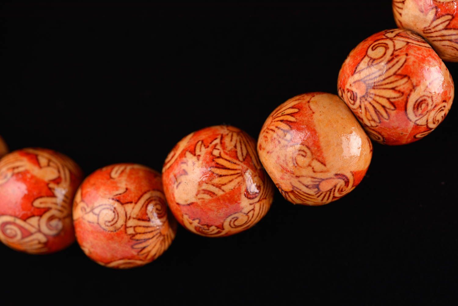 Collier boules en bois Bijou fait main orange avec ruban Accessoire femme photo 2