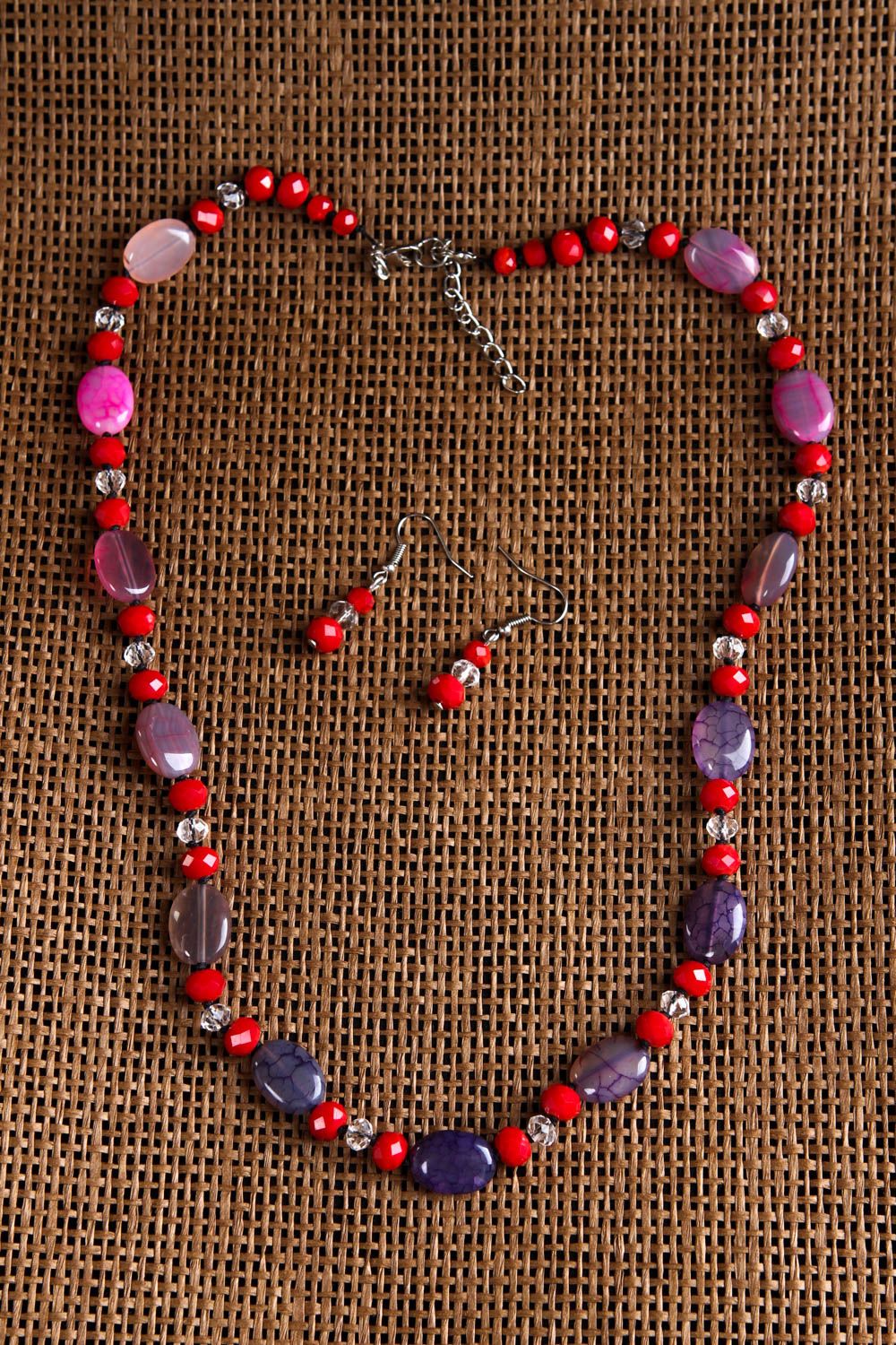 Juego de joyas artesanales collar y pendientes de piedras regalo para mujer foto 1