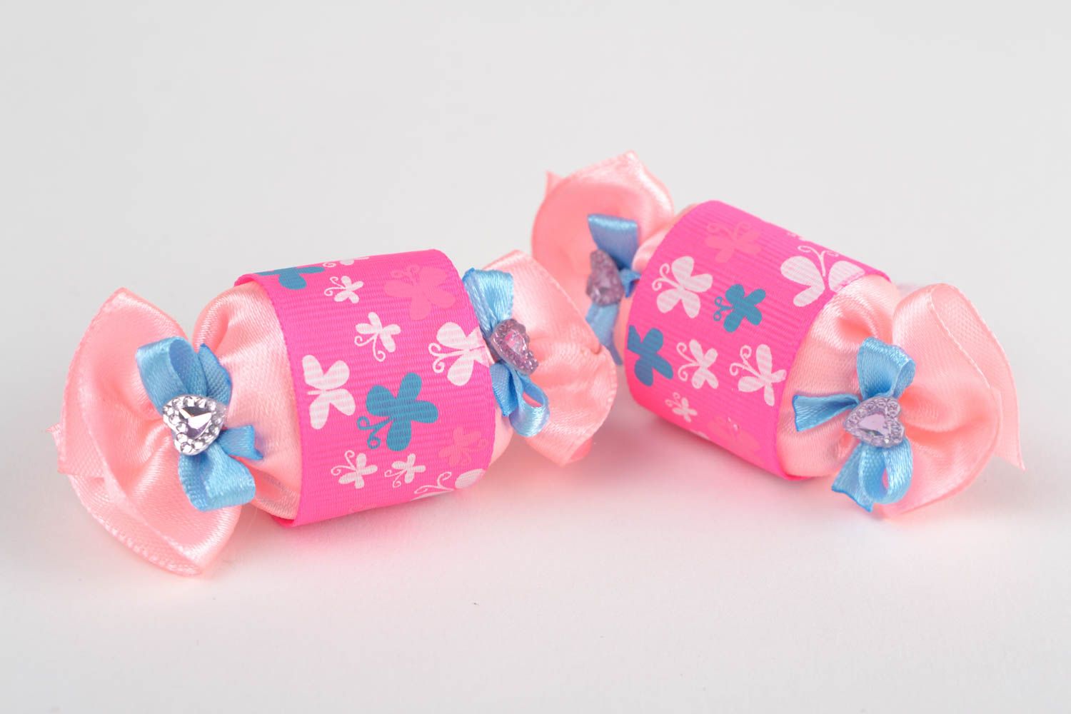 Розовые резинки для волос ручной работы из лент комплект 2 шт детские красивые фото 5