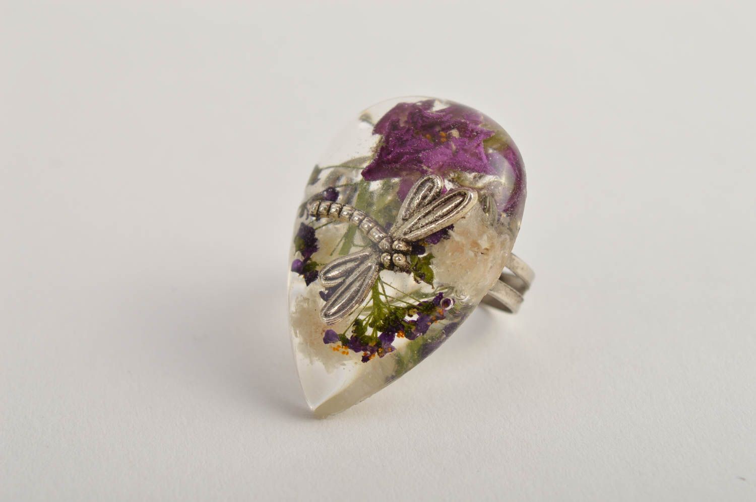 Кольцо ручной работы кольцо из эпоксидной смолы модное кольцо с цветами фото 2