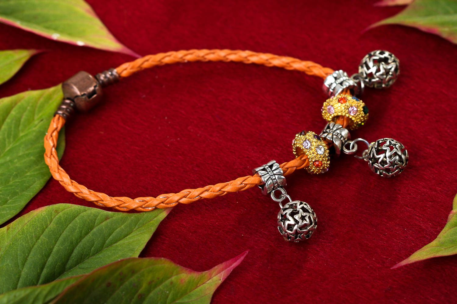 Pulsera artesanal de cordón naranja bisutería de moda elegante regalo original foto 1